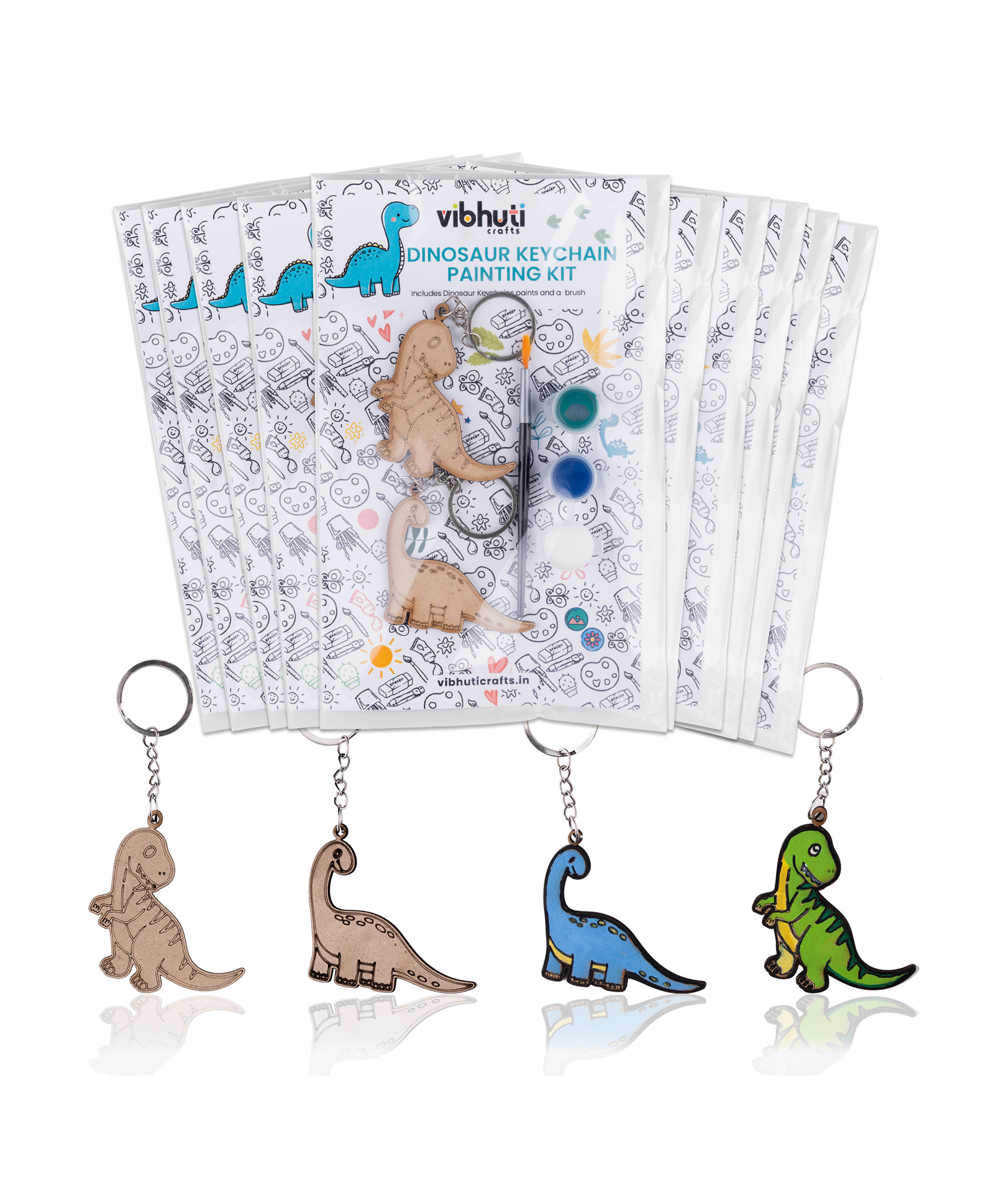 Vibhuti Crafts Dino DIY Keychain Painting Kit (Pack of 10) Perfect for Party Favors & Return Gifts-image-41