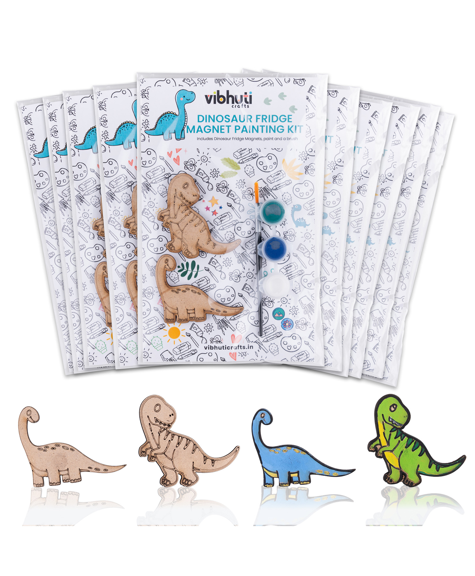 Vibhuti Crafts DIY Dino Fridge Magnet Kit (Pack of 10)Paint Your Own Dinosaur Magnets with Custom Paints & BrushIdeal for Party Favors & Return Gifts-image-18