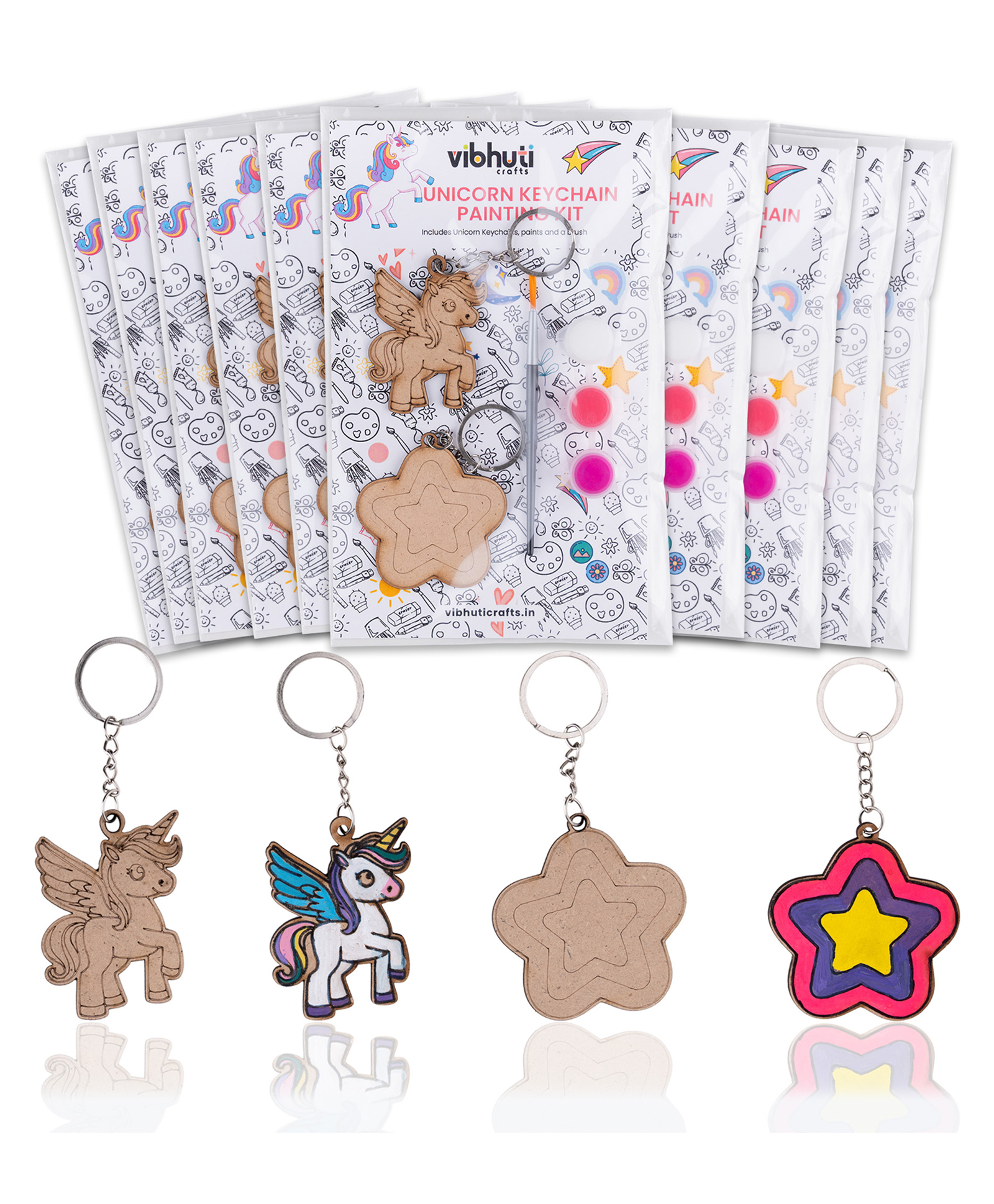 Vibhuti Crafts Unicorn Keychain Party Favors Bundle (Pack of 10)DIY Paint KitUnicorn Keychain Cutouts with Custom Paints & BrushPerfect Return Gifts & Party Favors-image-7