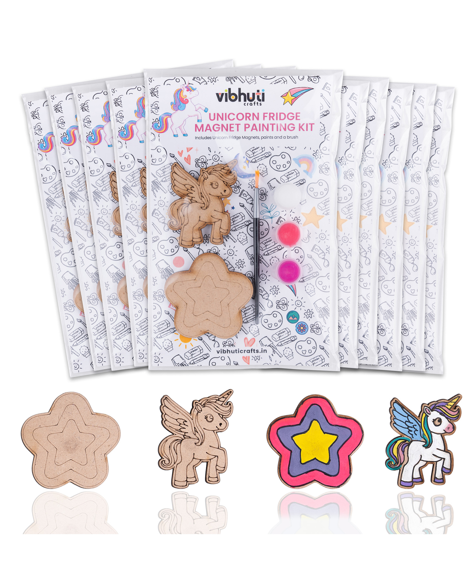 Vibhuti Crafts Unicorn Fridge Magnet Party Favors Bundle (Pack of 10)DIY paint kit with unicorn-themed fridge magnet cutouts, custom paints, and a brush. Ideal for return gifts, party favors, and creative activities for kids and adults-picture-41