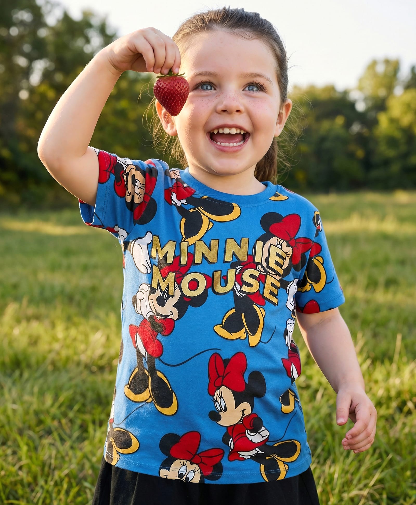 Babyhug Disney Single Jersey Knit Half Sleeves T-Shirt with Minnie Mouse Graphics & Gold Foil Detailing - Blue-picture-10
