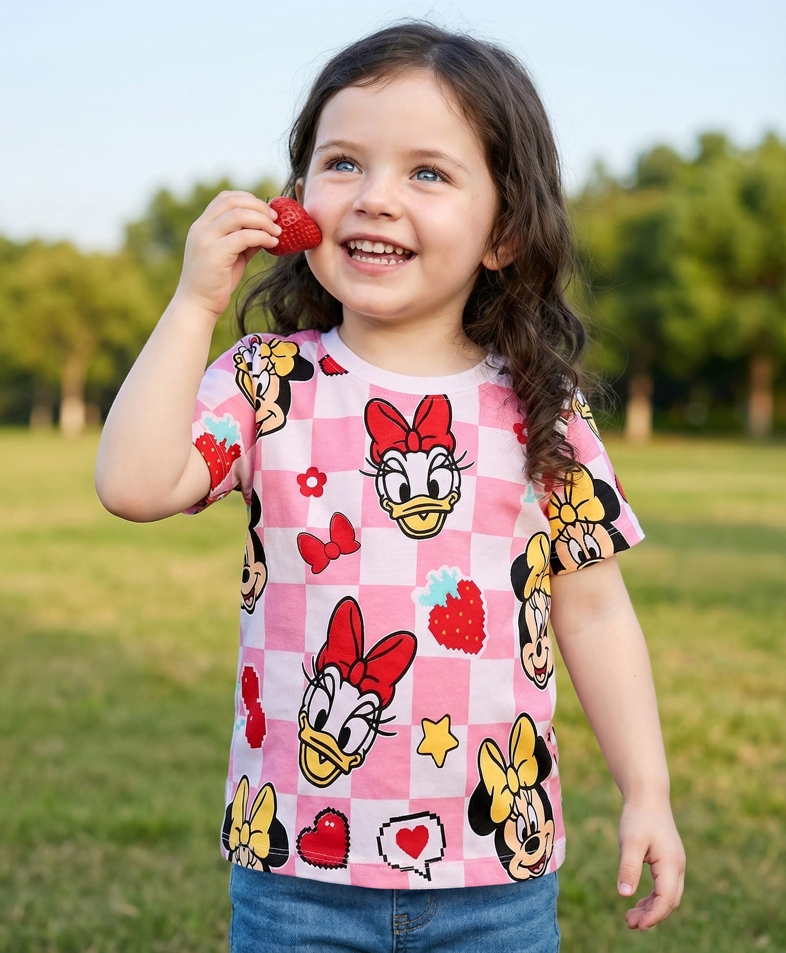 Babyhug Disney Single Jersey Knit Half Sleeves T-Shirt With Minnie & Friends - Pink & White-picture-11