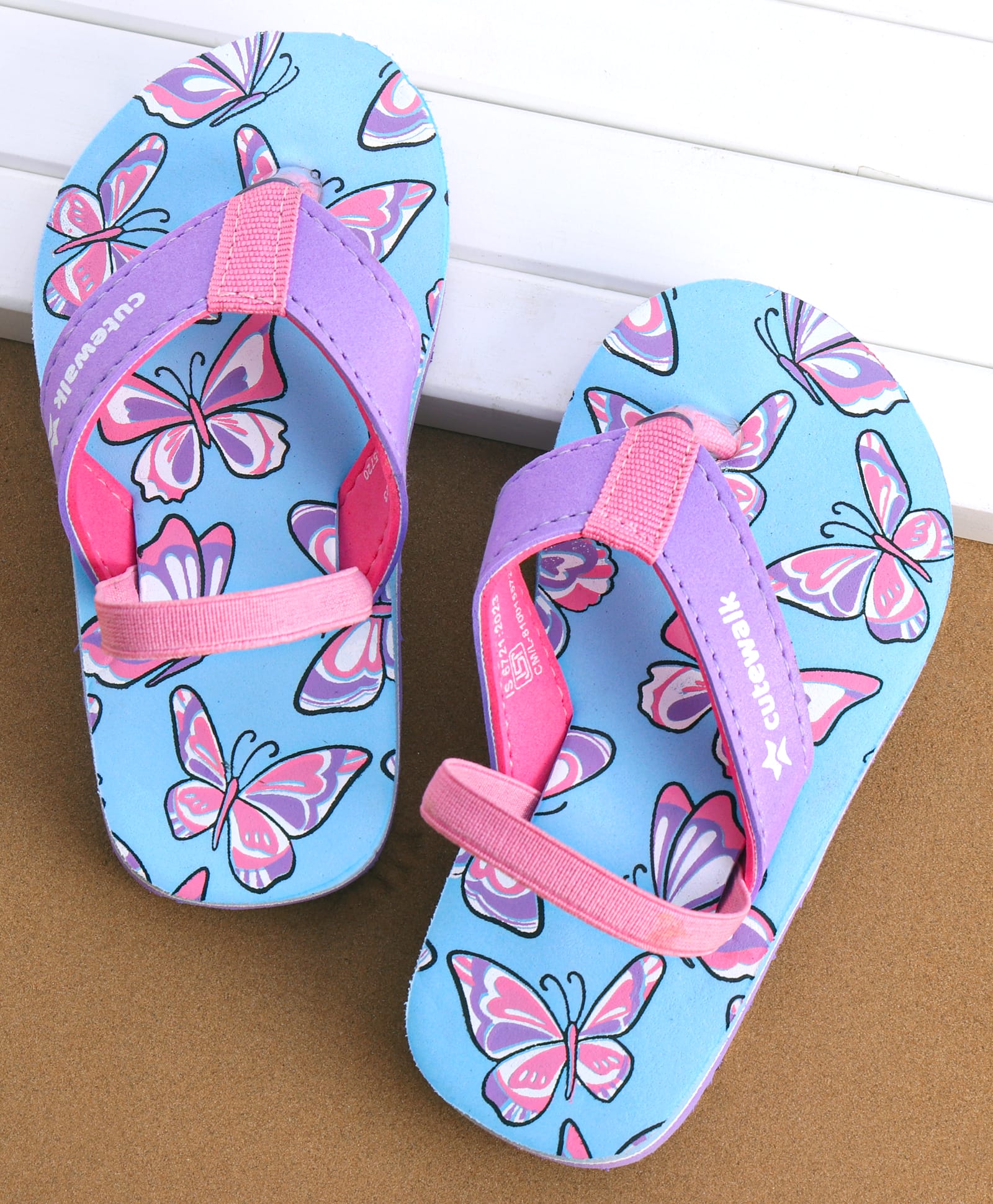 Cute Walk by Babyhug ButterflyPrinted Flip Flops with Back Strap - Sky Blue-image-17