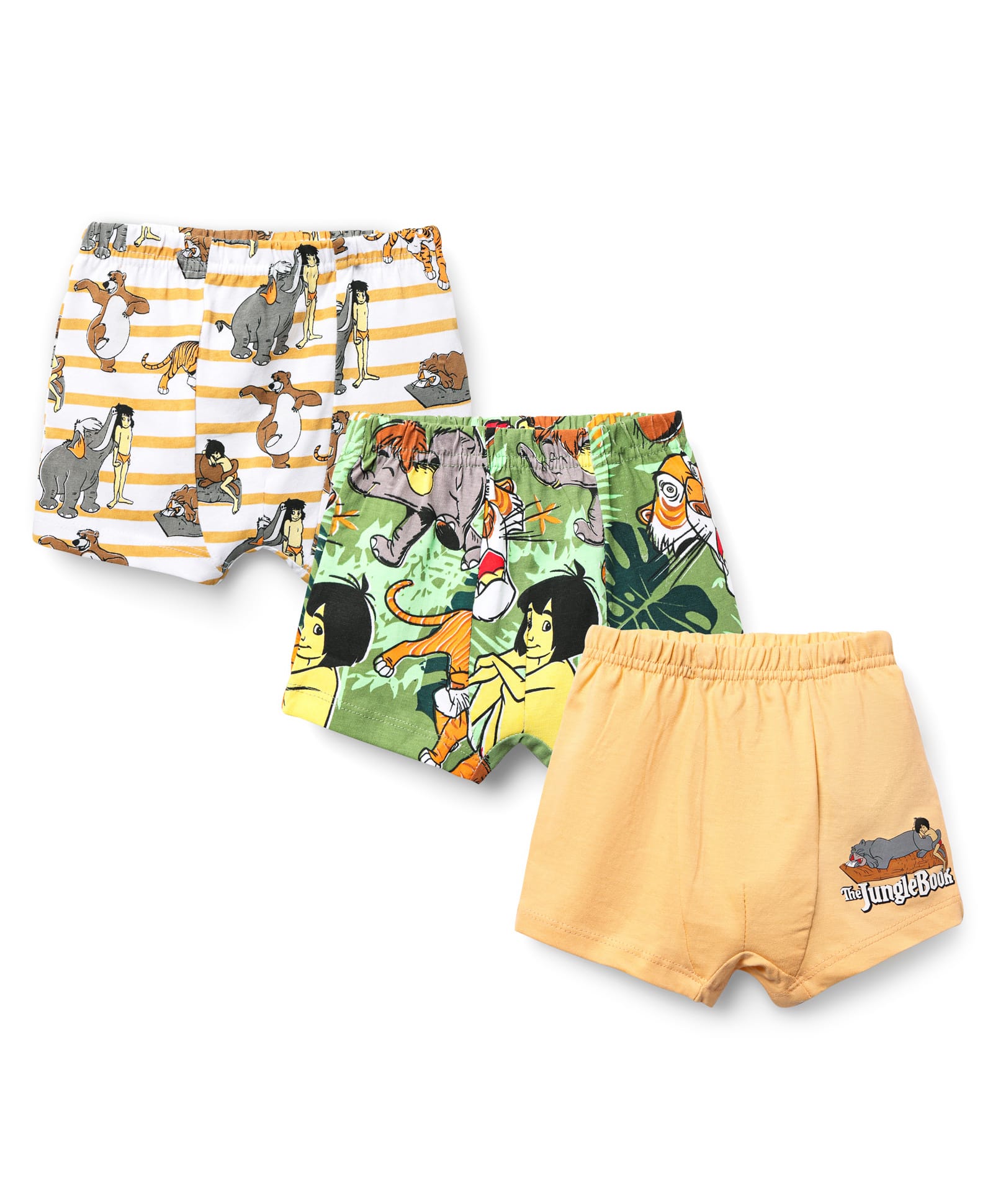 Babyhug Disney Cotton Lycra Trunk With Mowgli & Friends Graphics Pack Of 3 - White Green & Tan-image-38