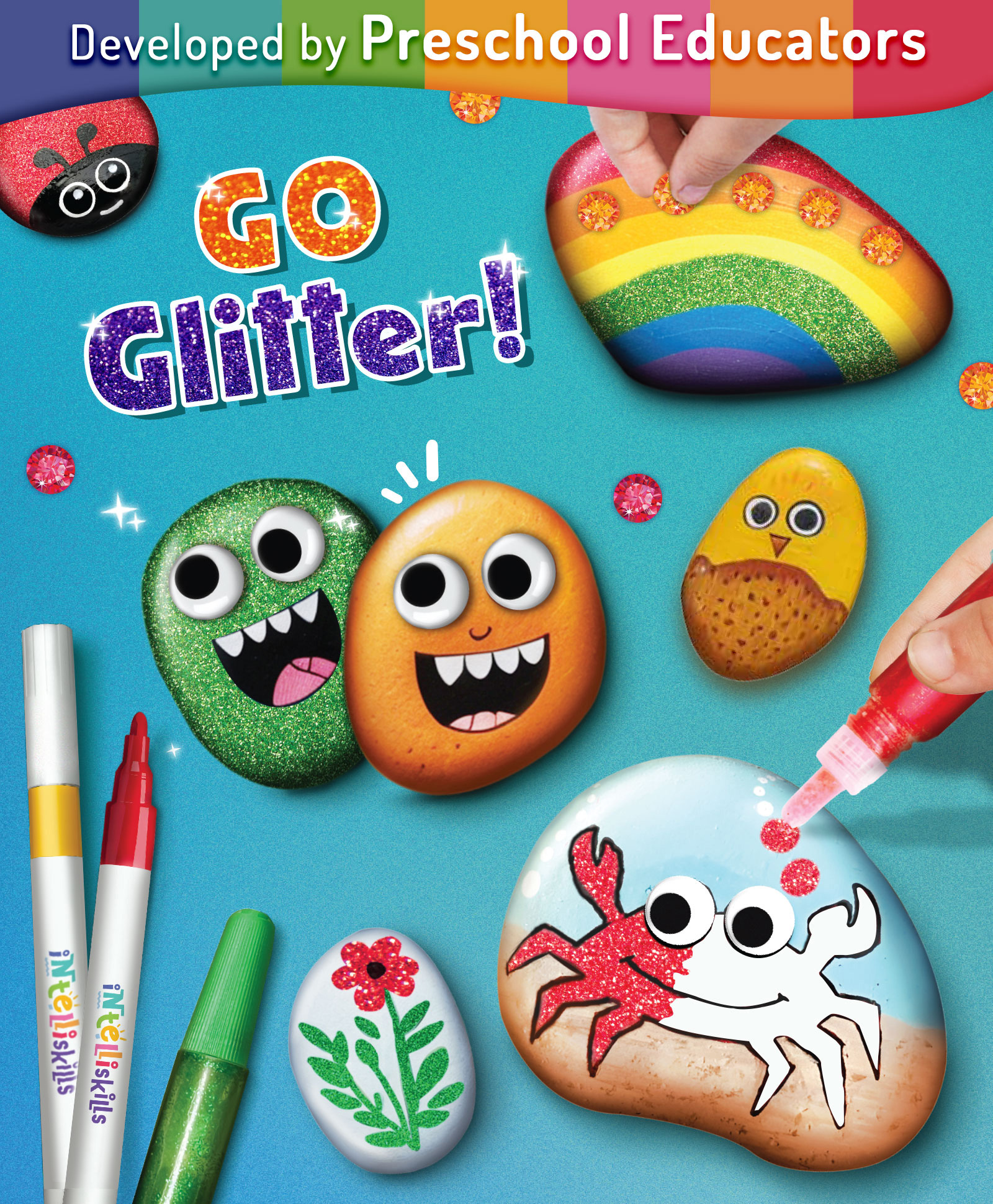 Intelliskills DIY Rockin' Glitter Art & Craft Set for Kids | Creative Activity Kit | Mess-Free | Boosts Focus & Hand Control | Multicoloured | Ideal For Gifting | BIS Certified | Educator Recommended