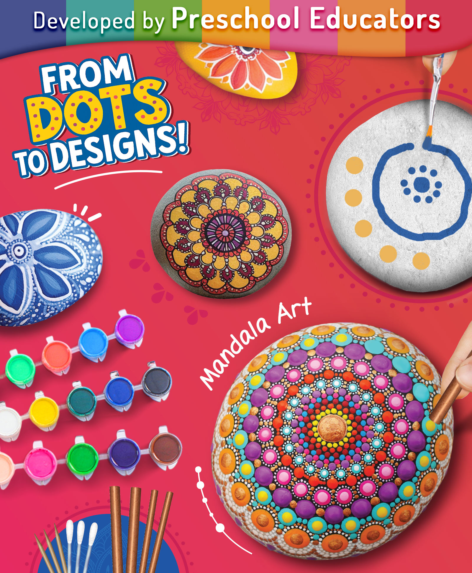 Intelliskills DIY Rockin' Mandala Art Set for Kids | Rock Art & Craft | Creative Activity Kit | Boosts Focus & Hand Control | Multicolour Paints | For Gifting | BIS Certified | Educator Recommended