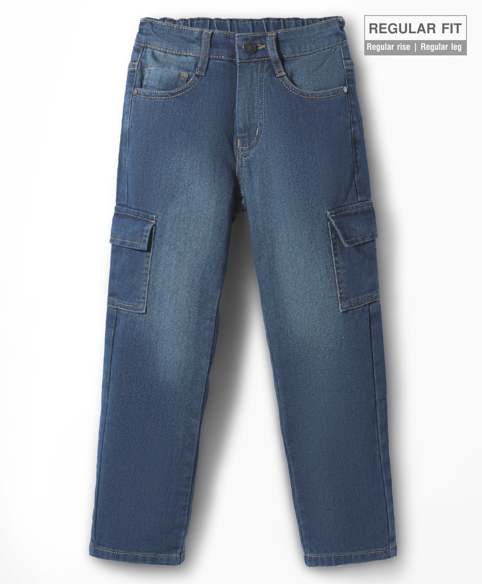 Pine Kids Woven Full Length Washed Denim Jeans With Cargo Pockets - Navy Blue-picture-13