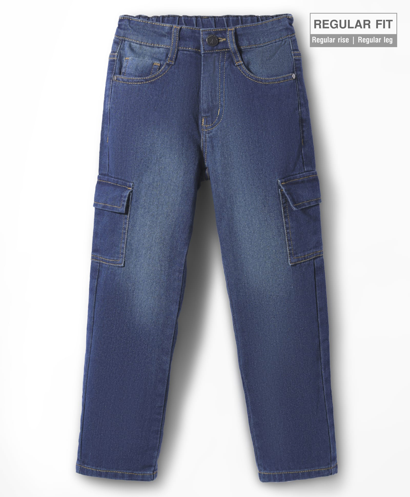 Pine Kids Woven Full Length Washed Denim Jeans With Cargo Pockets - Blue-picture-17