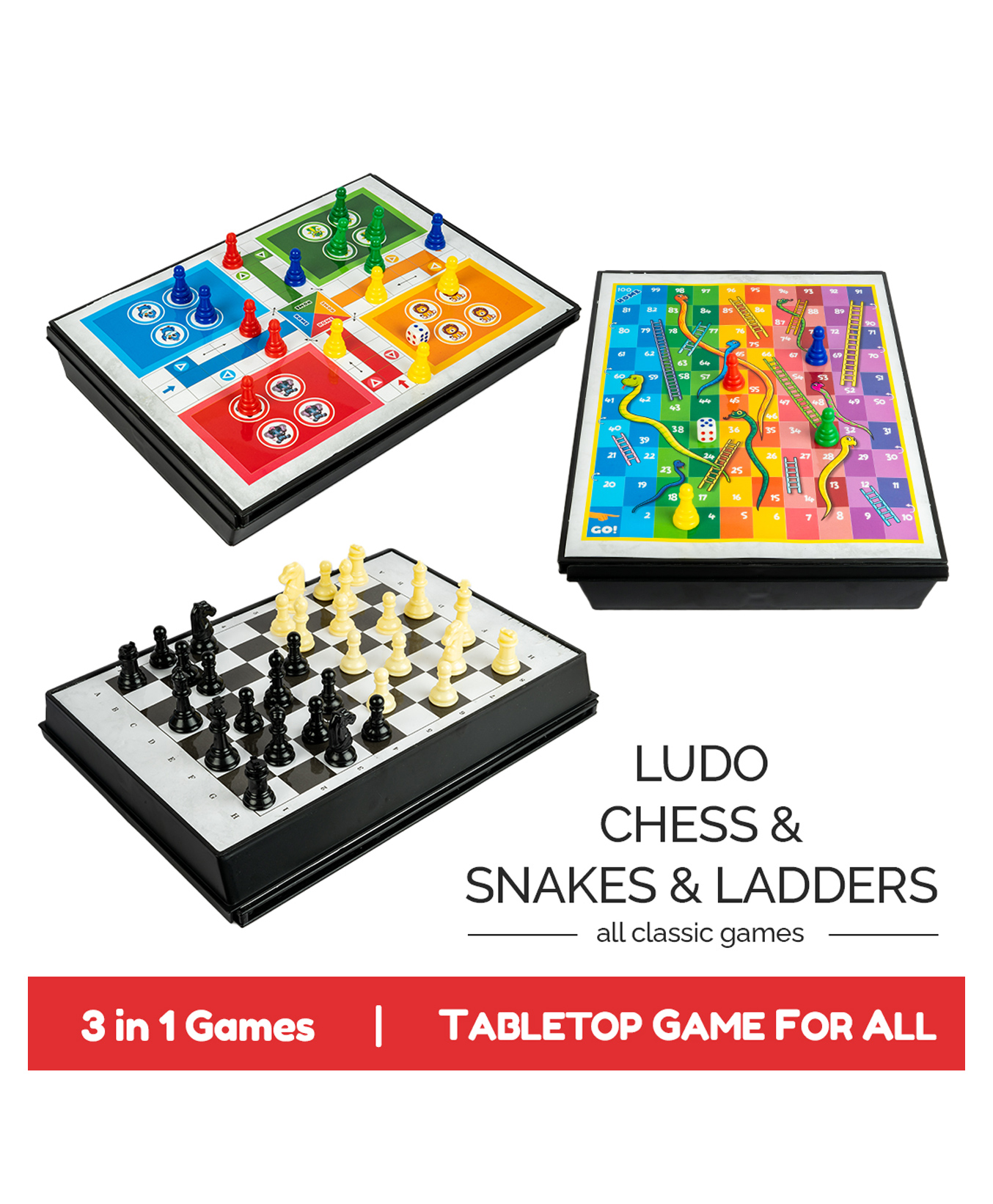 Ratnas Classic Games 3 in 1 Chess Board Ludo & Snake & Ladder - Black-image-6