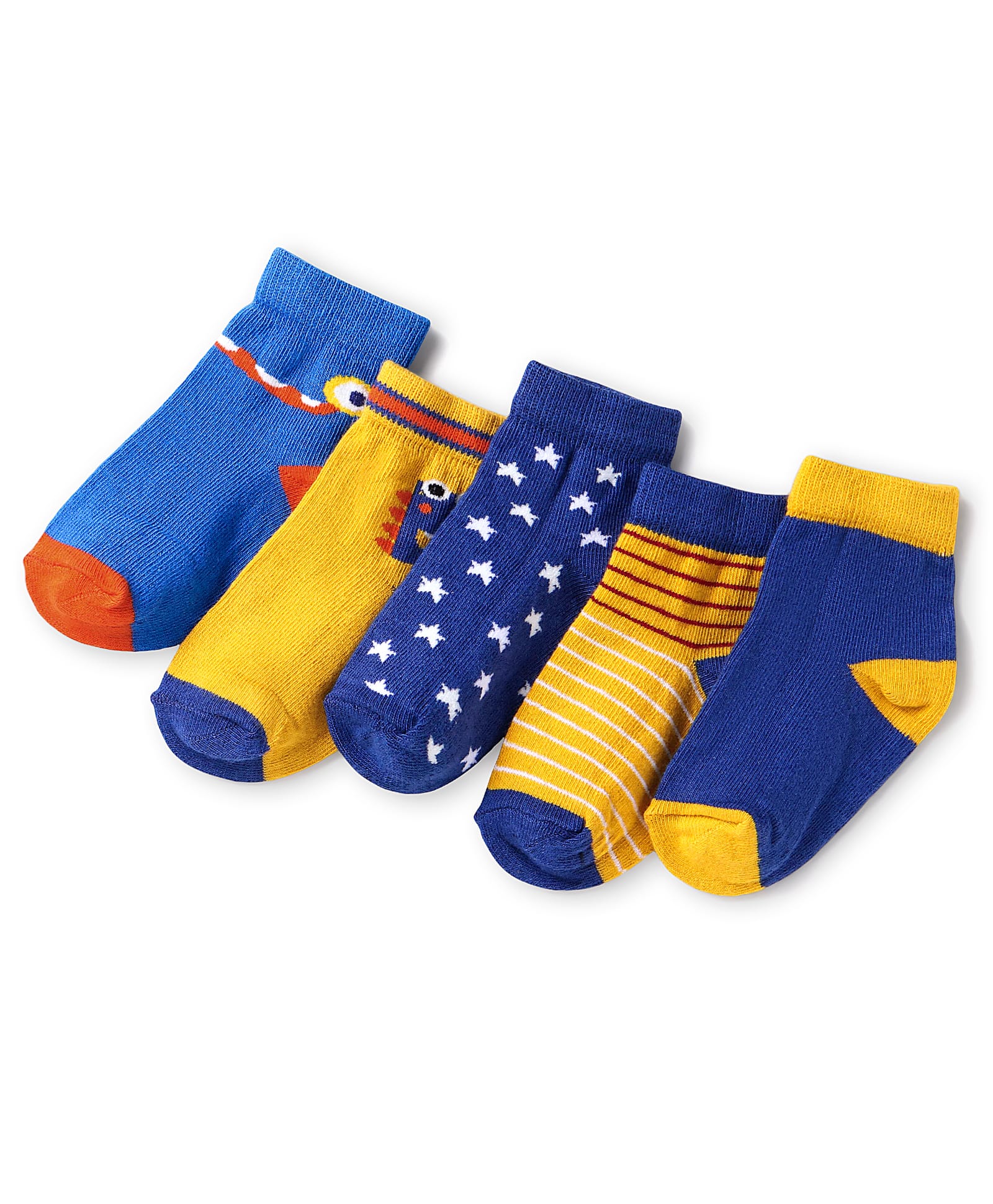 Cute Walk By Babyhug Anti-Bacterial Ankle Length Socks with Stripes & Star Design Pack of 5 - Navy Blue & Yellow-image-23