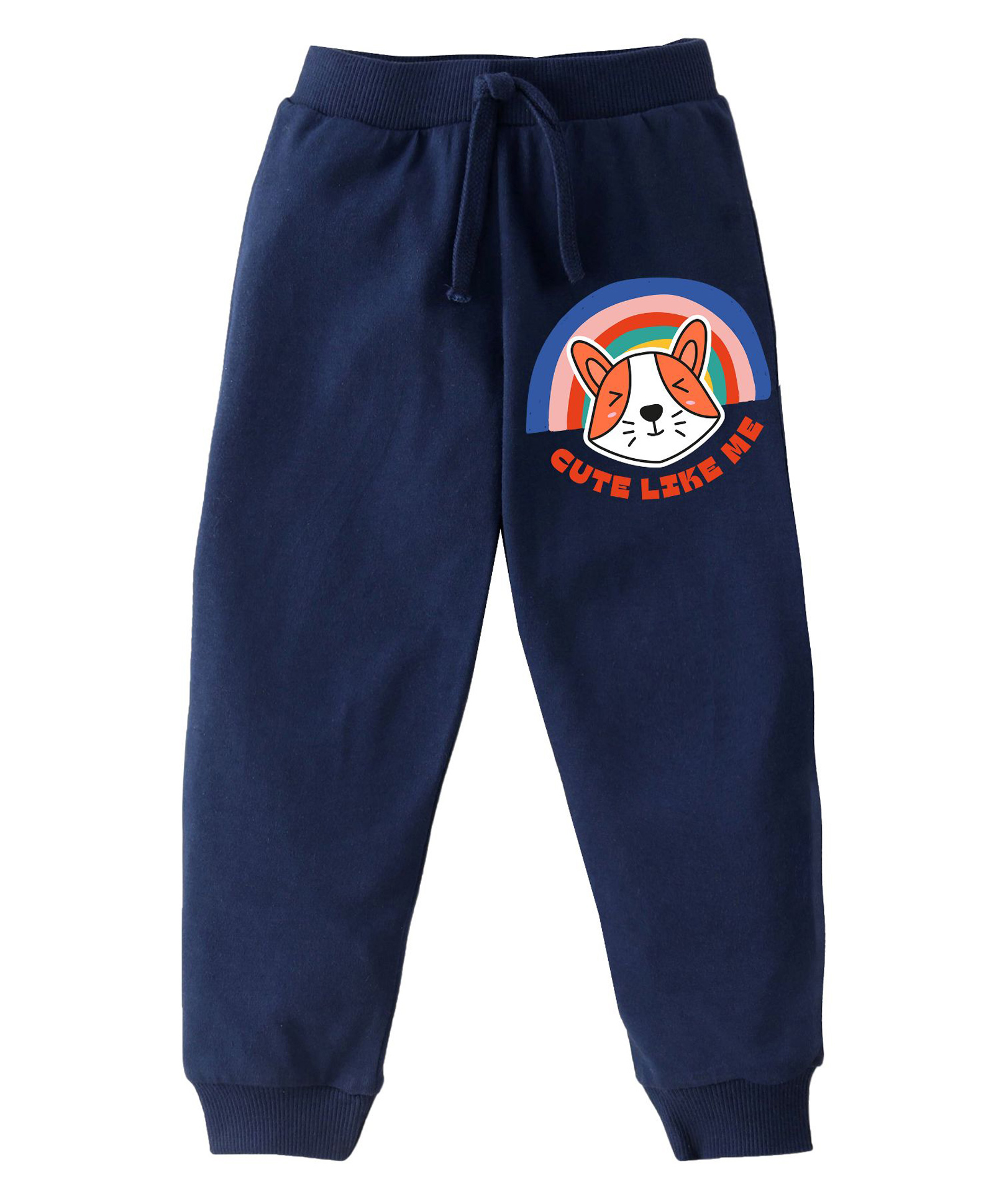 KAVEE Pure Cotton Terry Biowashed Cute Like Me Text Printed Joggers- Navy Blue-picture-18