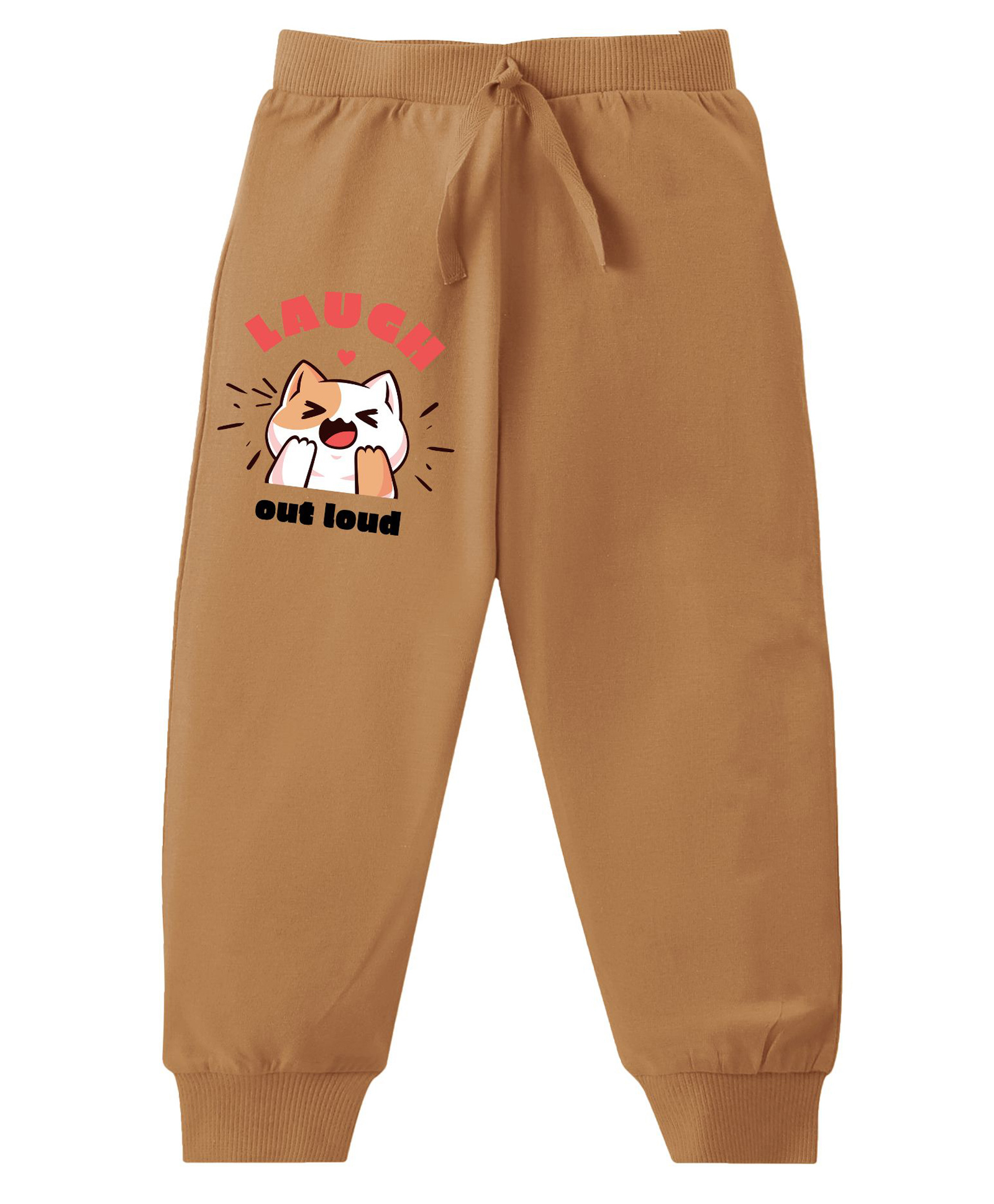 KAVEE Pure Cotton Terry Biowashed Laugh Out Loud Text Printed Joggers- Brown-picture-27