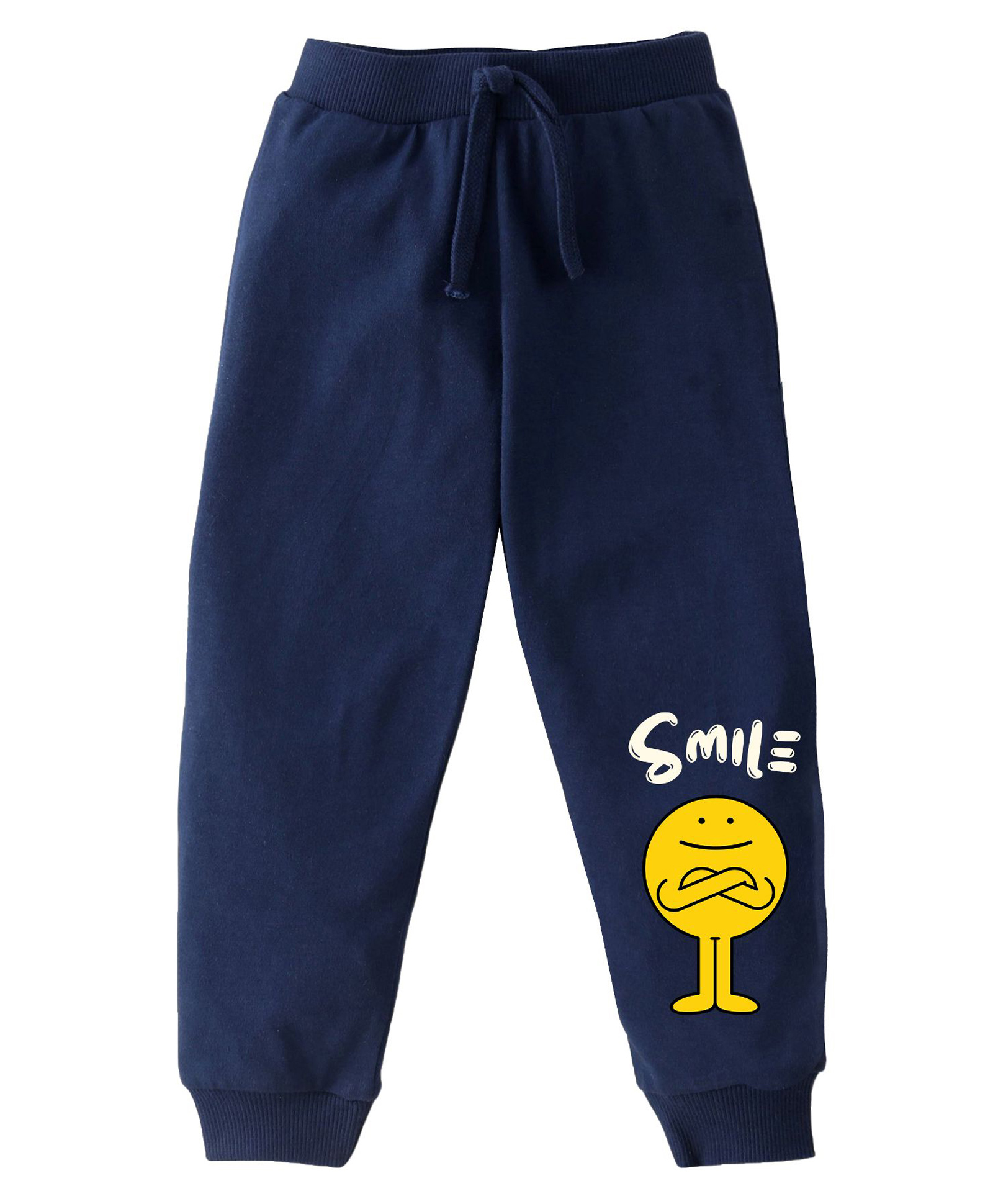 KAVEE Pure Cotton Terry Biowashed Smile Text Printed Joggers- Navy Blue-picture-31