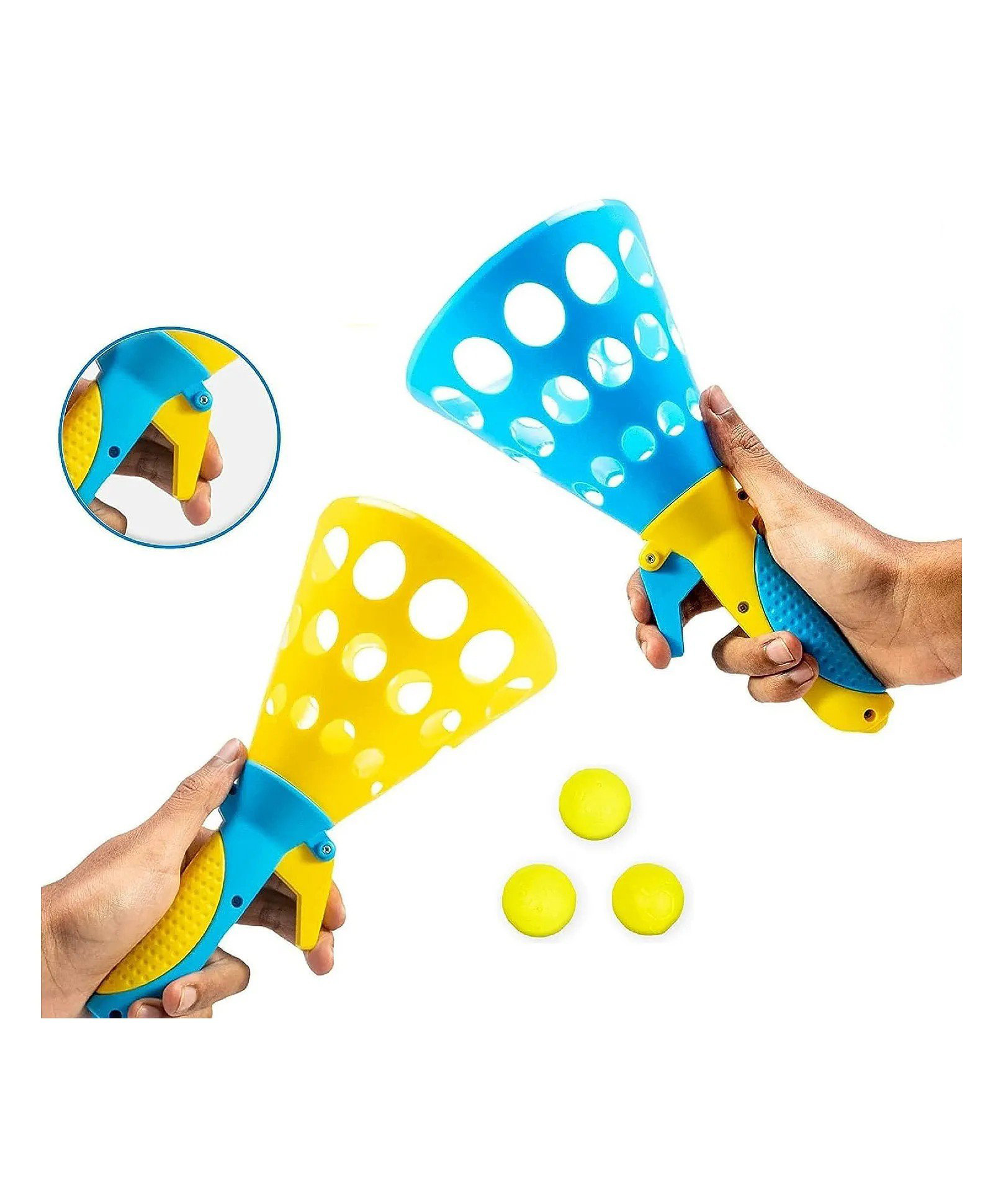 AKN TOYS Click and Catch Twin Ball Launcher Game with 3 Balls Indoor Outdoor Toy Set, Pop & Catch Ball Play Fun-image-32