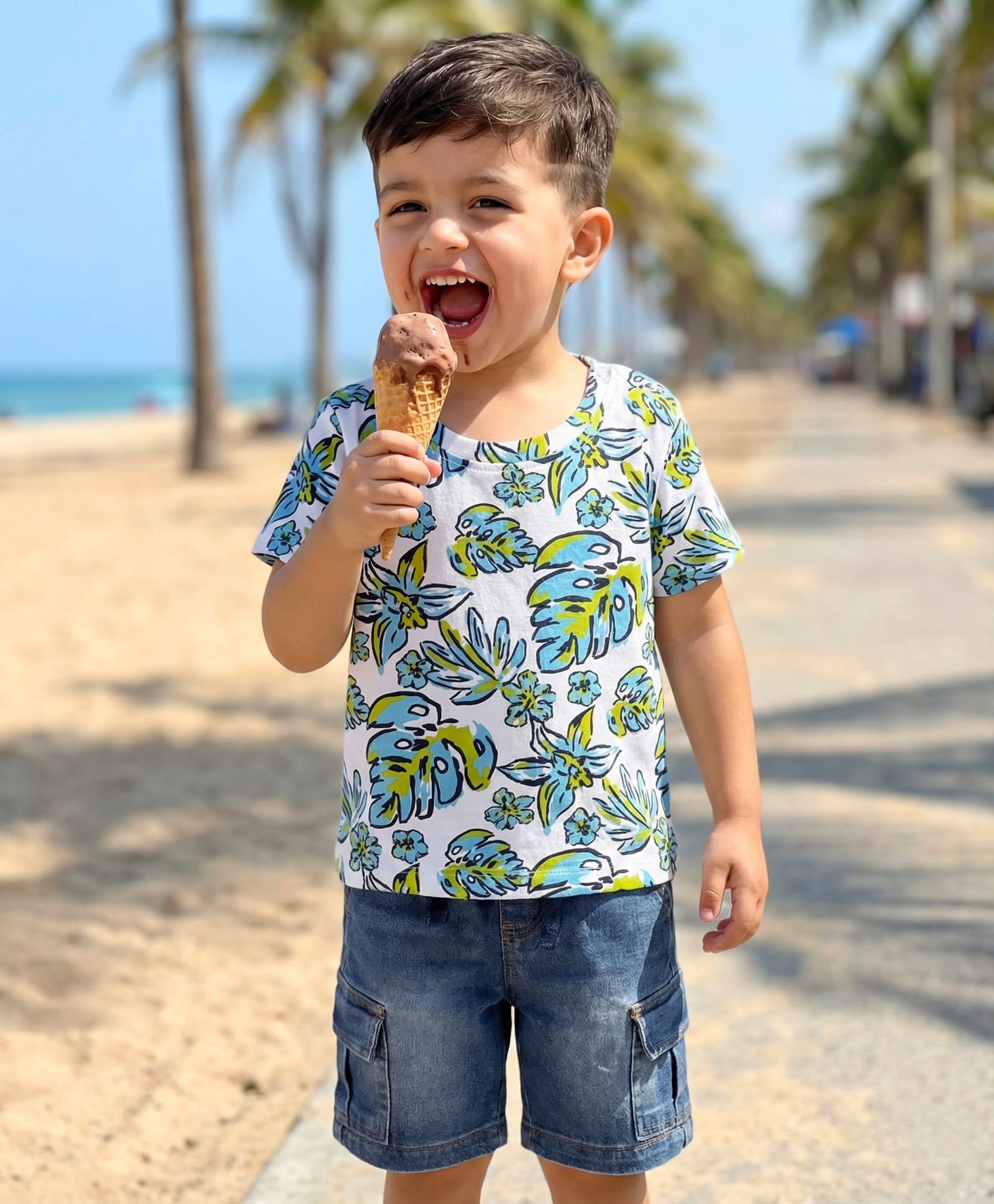Babyhug Single Jersey Knit Half Sleeves T-Shirt & Denim Shorts Set with Leaves Print - Blue & White-picture-37