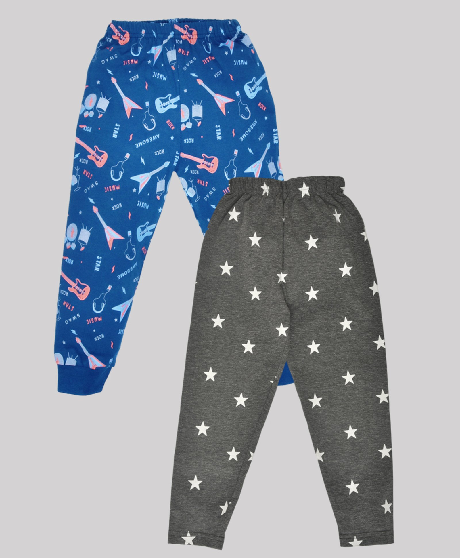 hrit Kiwi Cotton Blend Pack Of 2 Guitar & Stars Printed Lounge Pants - Blue & Grey-picture-31