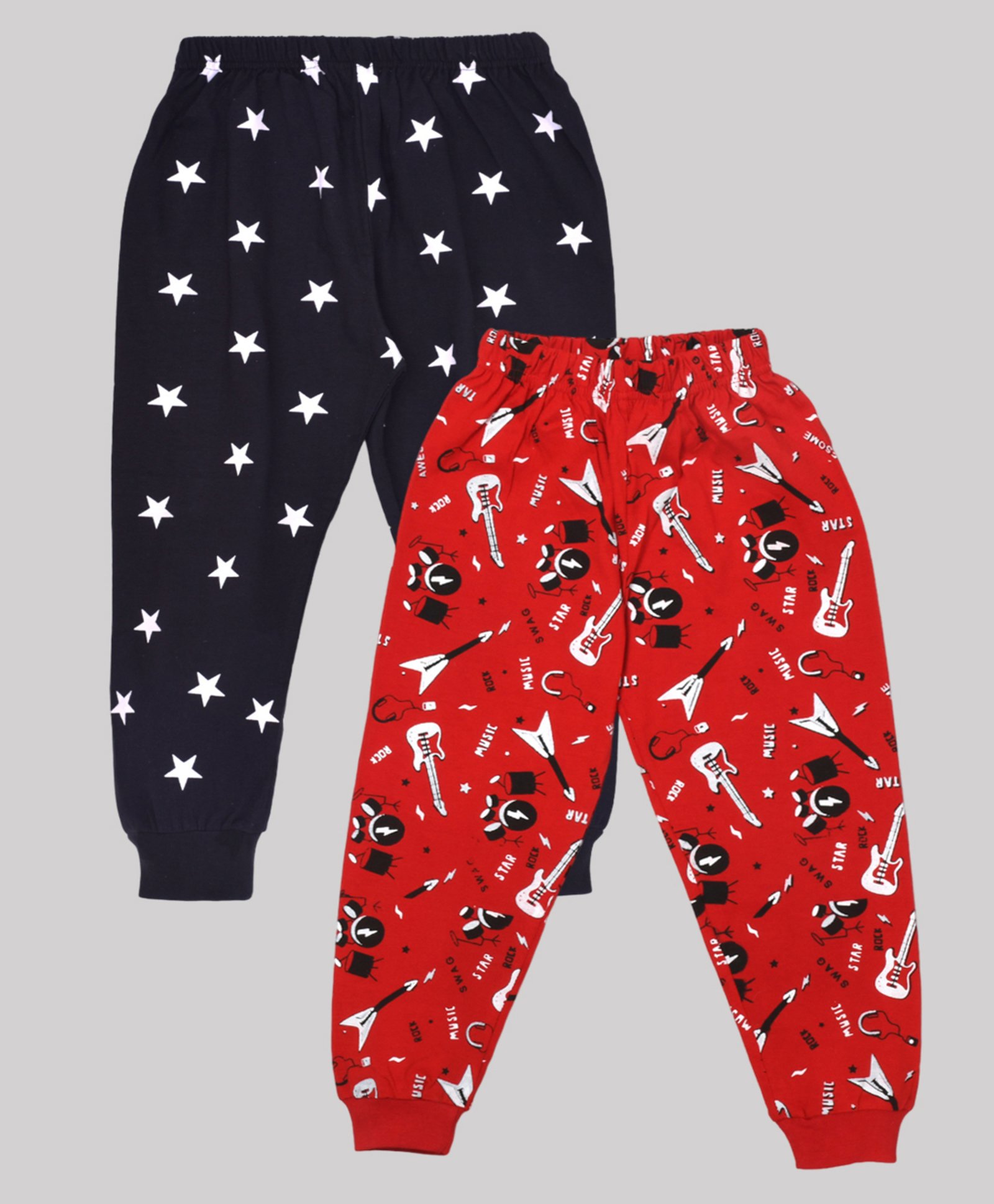 Kiwi Cotton Blend Pack Of 2 Guitar & Stars Printed Joggers - Black & Red-picture-26