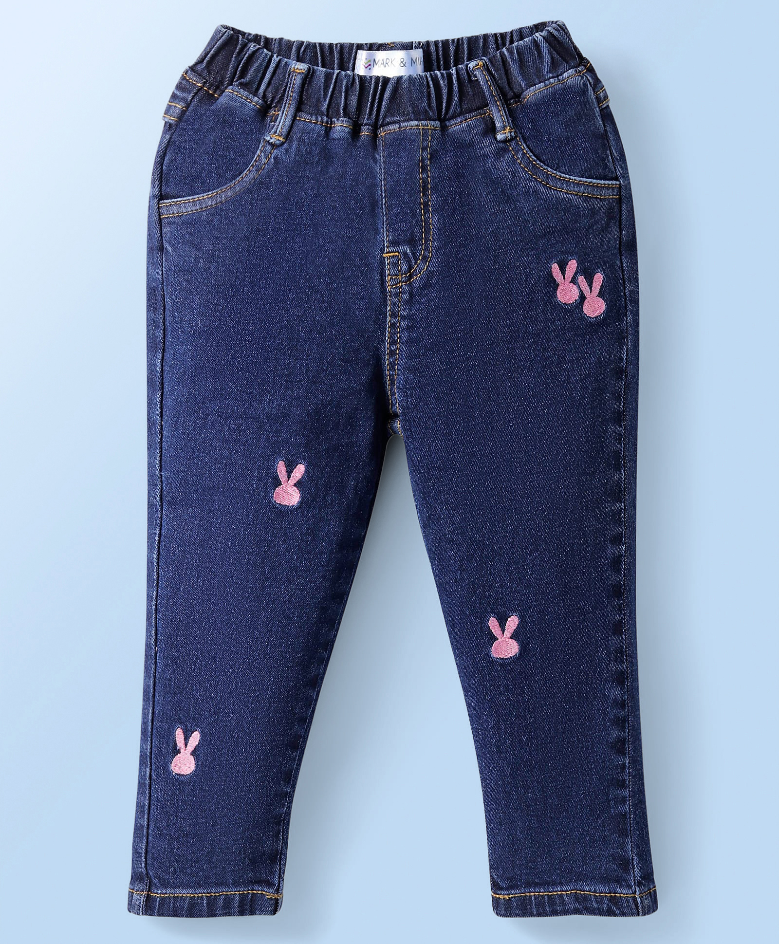 Mark & Mia Cotton Lycra Full Length Denim Jeans With Rabbit Embroidery - Royal Blue-image-0