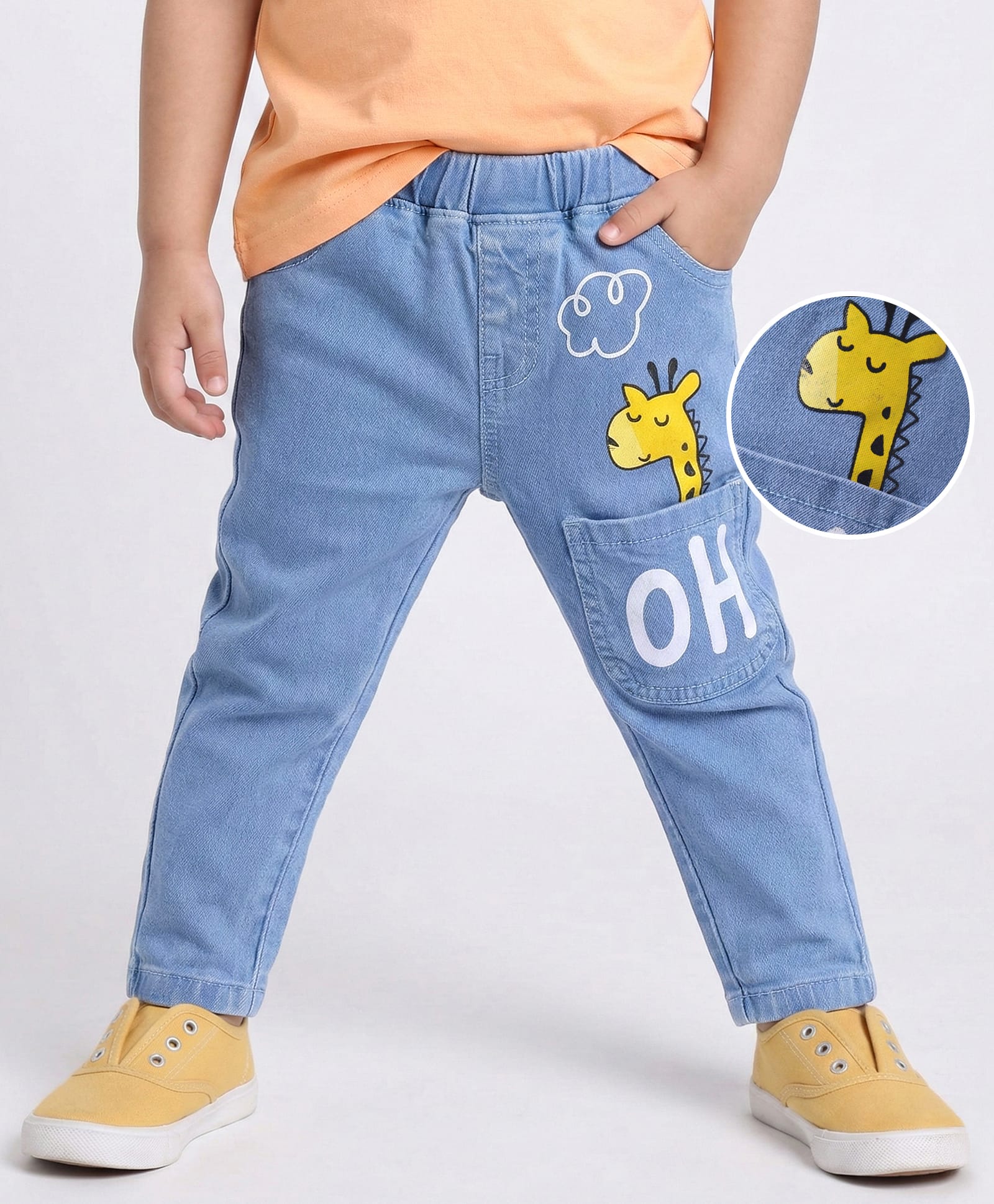Mark & Mia Cotton Lycra Full Length Denim Jeans With Giraffe Print & Pocket Detailing - Blue-picture-17
