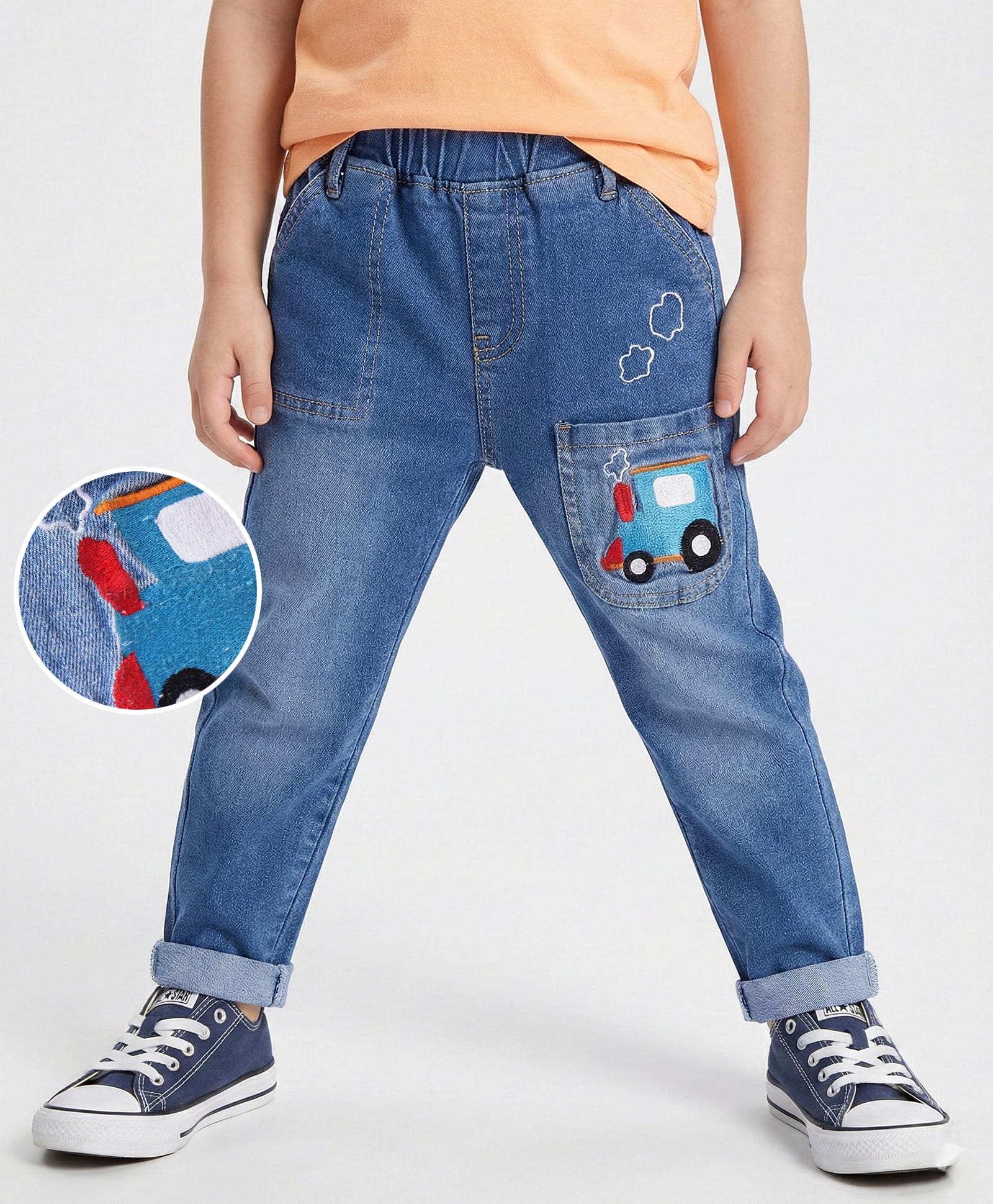 Mark & Mia Cotton Lycra Full Length Denim Jeans with Pocket & Van Embroidery - Blue-picture-23