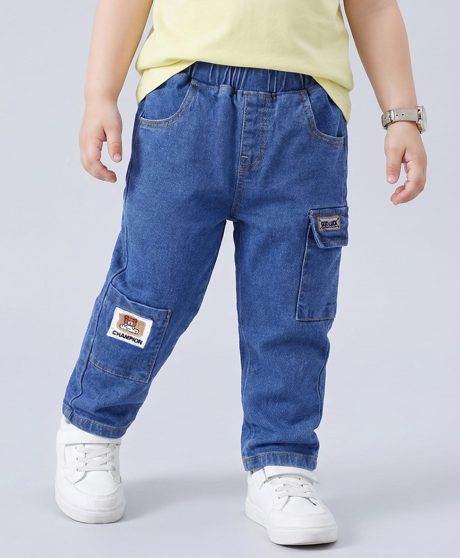 Mark & Mia Full Length Denim Jeans With Patch Applique Detailing - Blue-image-8
