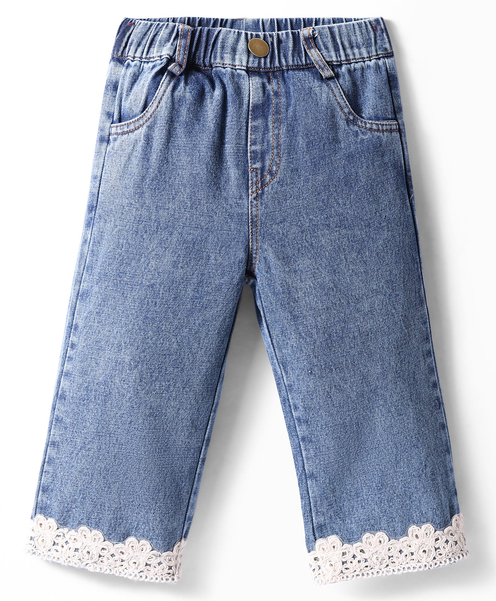 Mark & Mia Cotton Full Length Jeans with Lace Detailing - Blue-picture-28