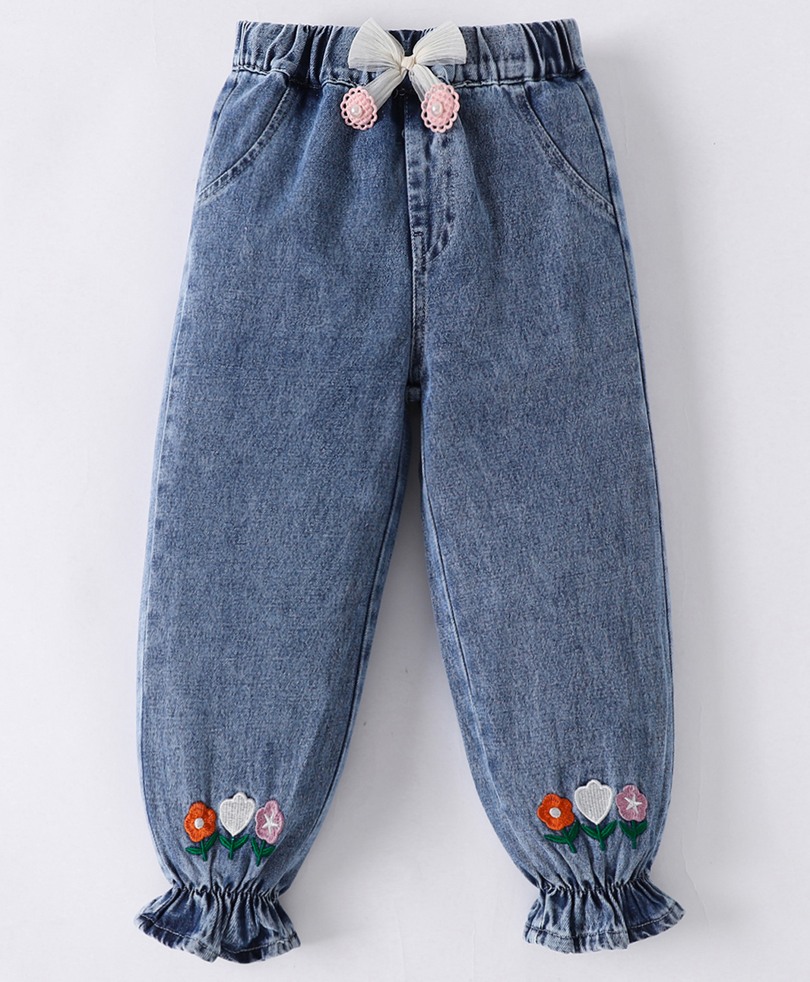 Mark & Mia Full Length Jeans With Floral Embroidery - Blue-picture-27