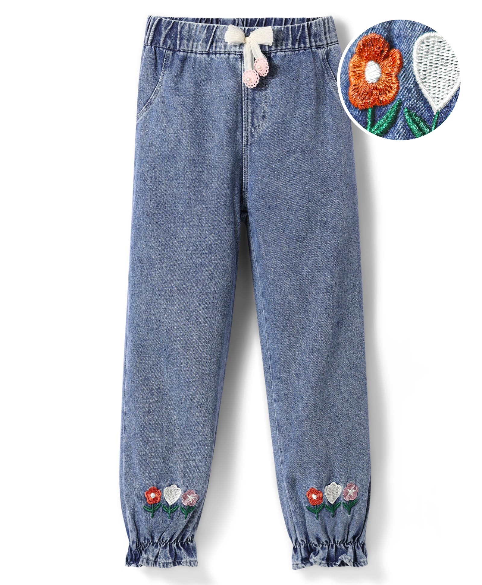 Mark & Mia Full Length Denim Jeans With Floral Embroidery - Blue-picture-22
