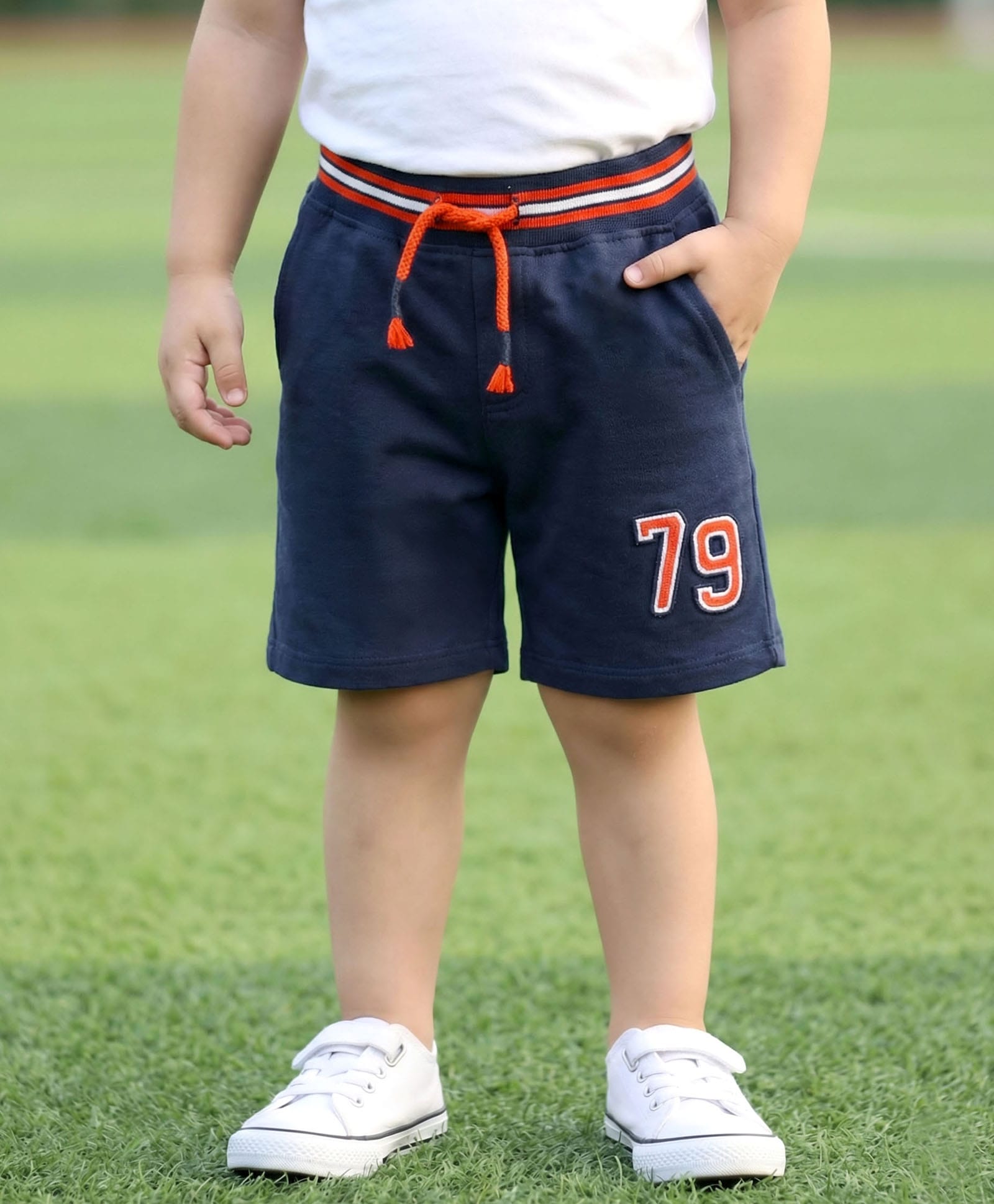 Babyhug Cotton Knit Shorts with Number Embroidery - Navy Blue-picture-24
