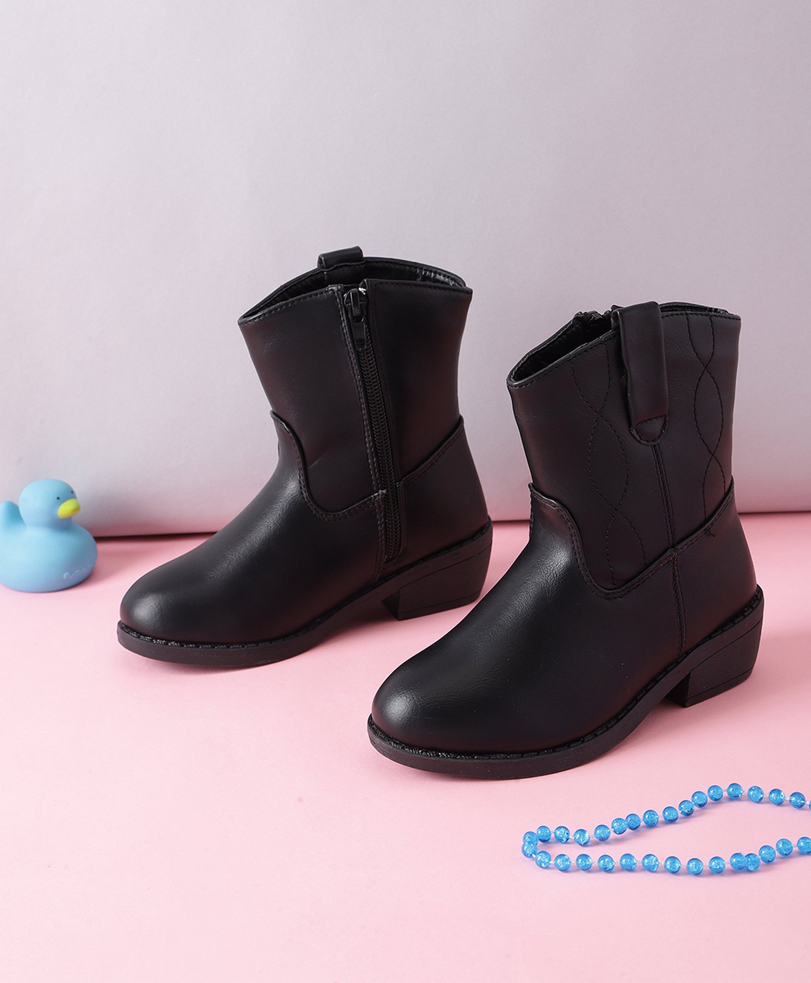 TRUFFLE COLLECTION Abstract Designed Zipper Boots - Black-picture-10