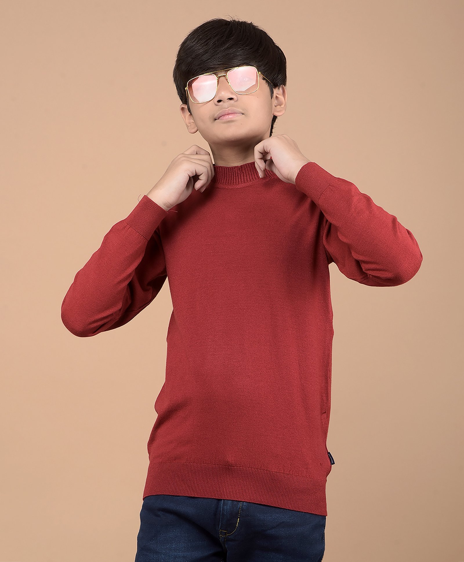 CRIMSOUNE CLUB 100% Cotton Full Sleeves Solid Sweater - Maroon-picture-11