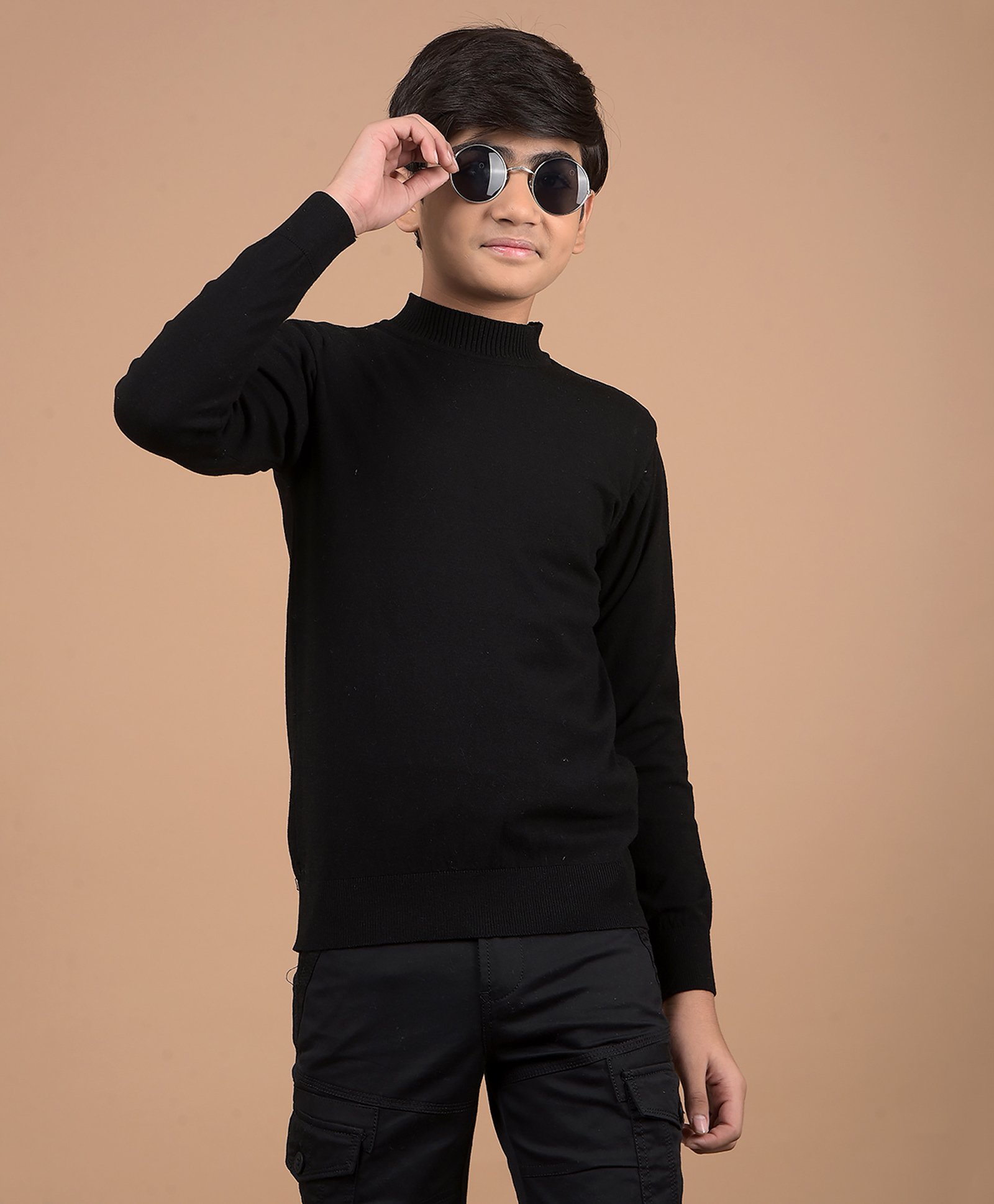 CRIMSOUNE CLUB 100% Cotton Full Sleeves Solid Sweater - Black-picture-39