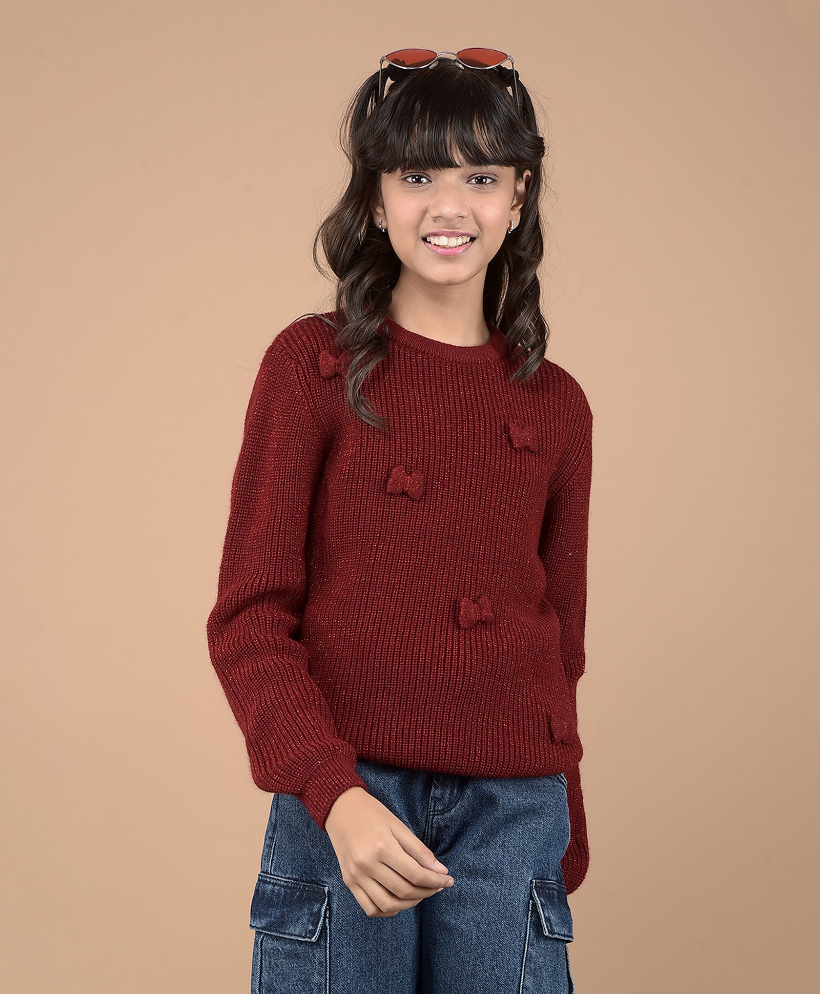 CRIMSOUNE CLUB Full Sleeves Bow Applique Detailed Sweater - Red-picture-15