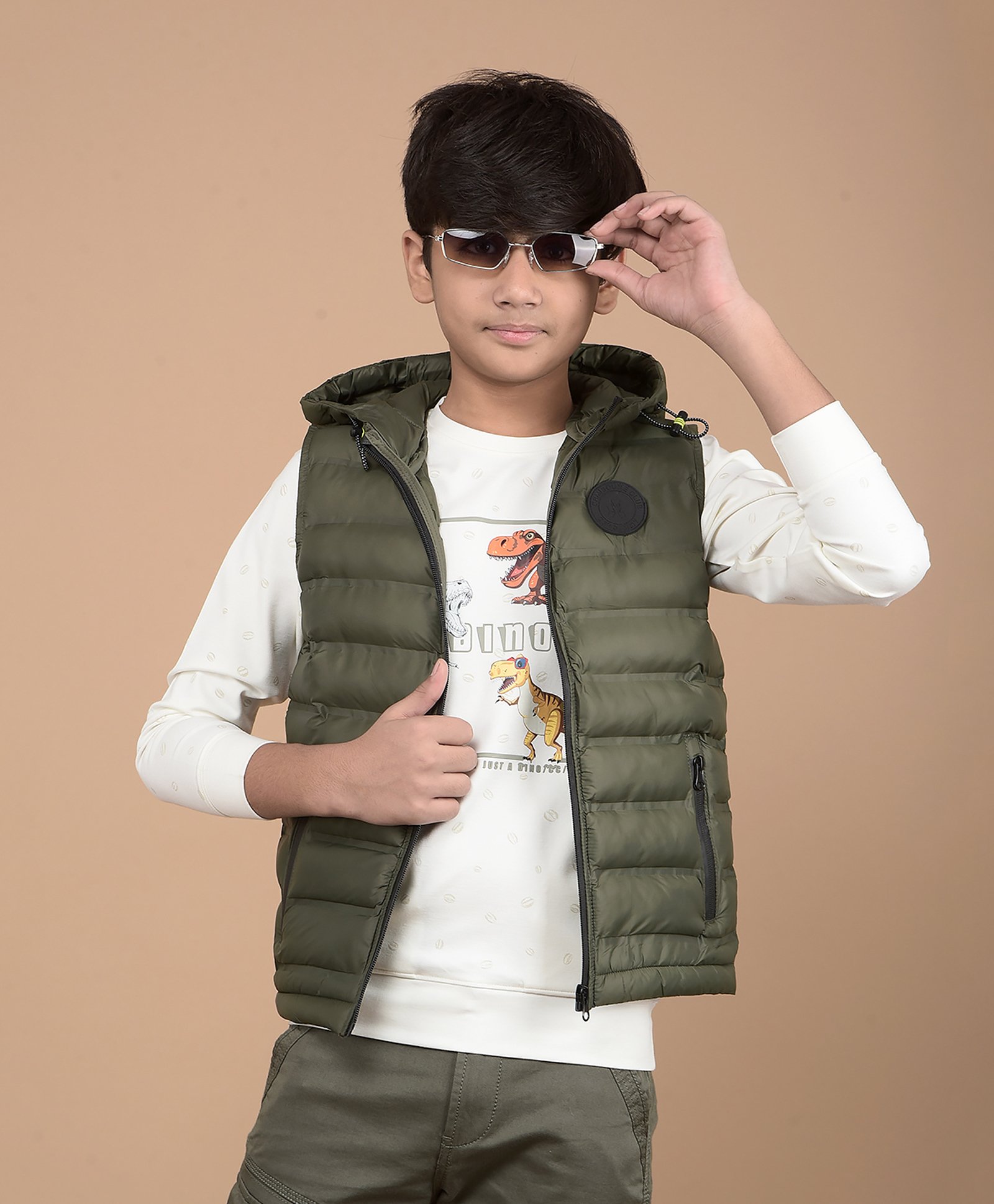 CRIMSOUNE CLUB Sleeveless Brand Name Patch Embroidered Hooded Jacket - Green-picture-13