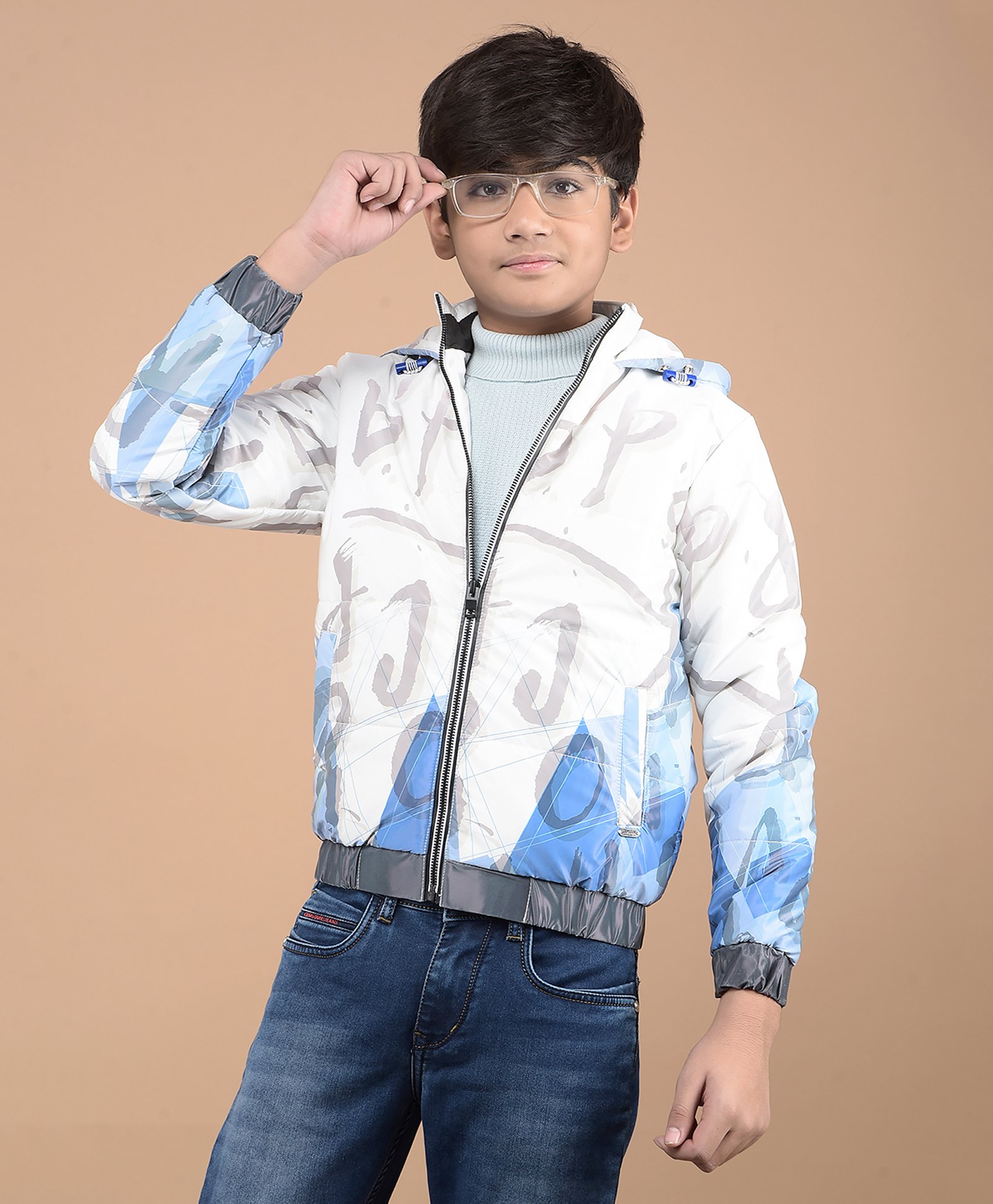 CRIMSOUNE CLUB Full Sleeves Alphabets Printed Hooded Jacket - White-image-37