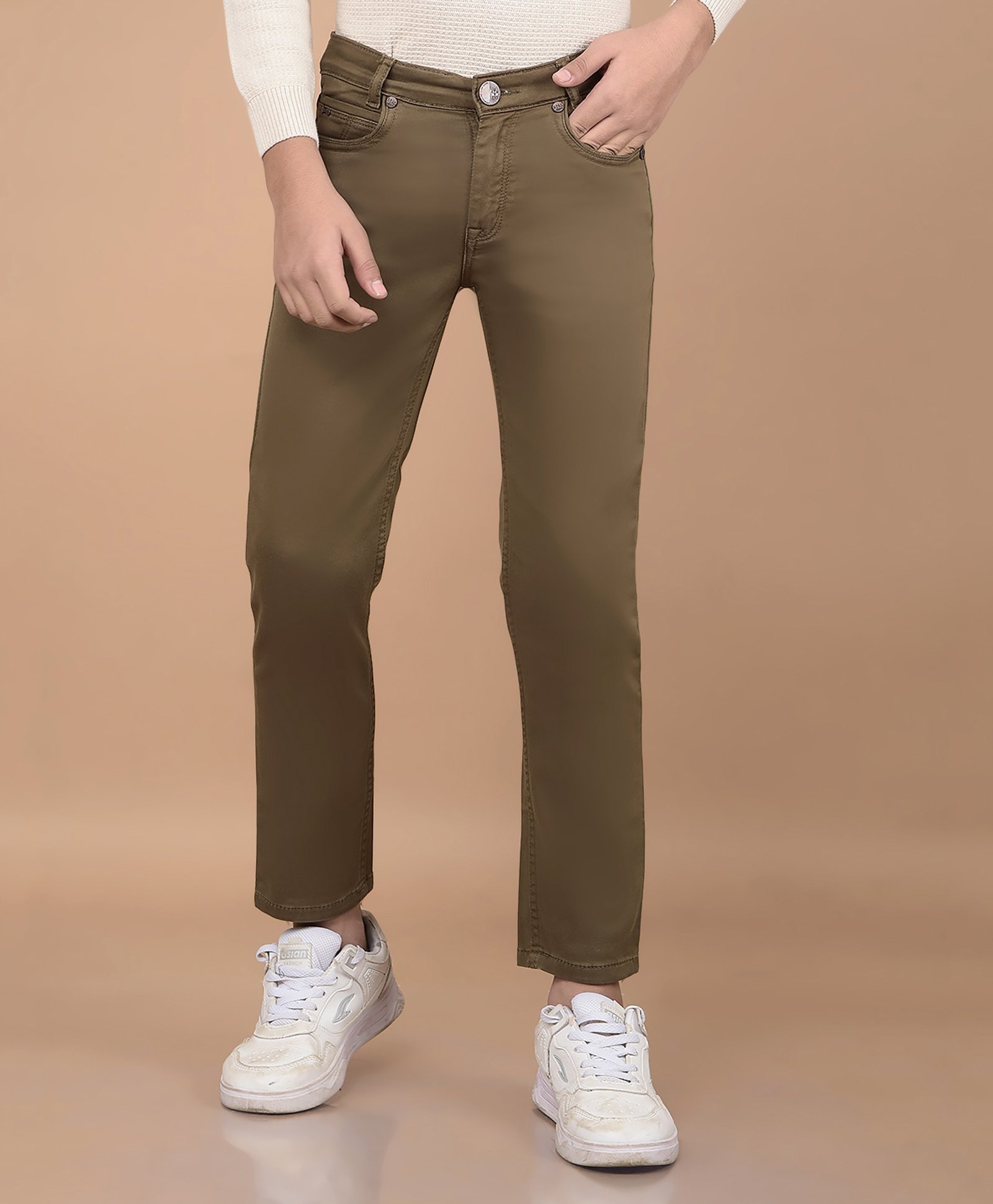 CRIMSOUNE CLUB Cotton Solid Jeans - Olive Green-picture-21