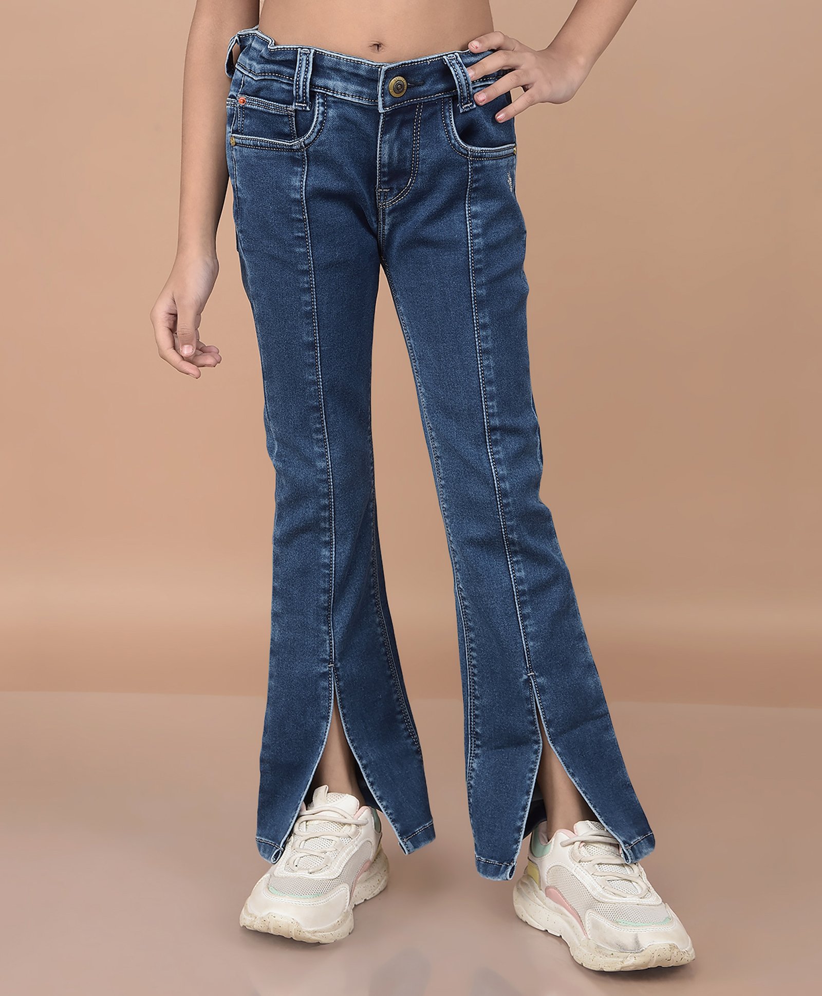 CRIMSOUNE CLUB Cotton Solid Bootcut Jeans - Blue-picture-17