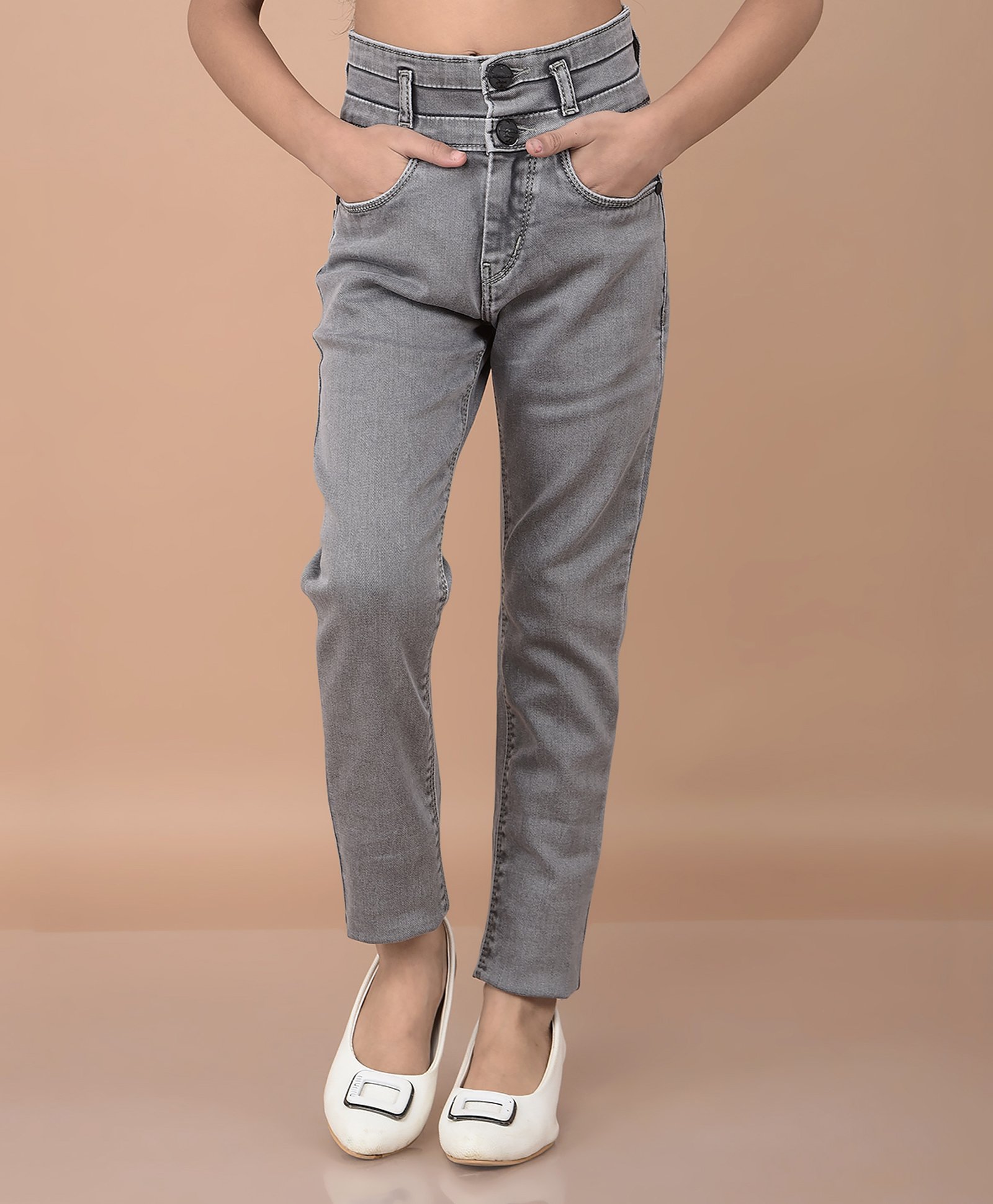 CRIMSOUNE CLUB Cotton Solid Jeans - Grey-picture-26