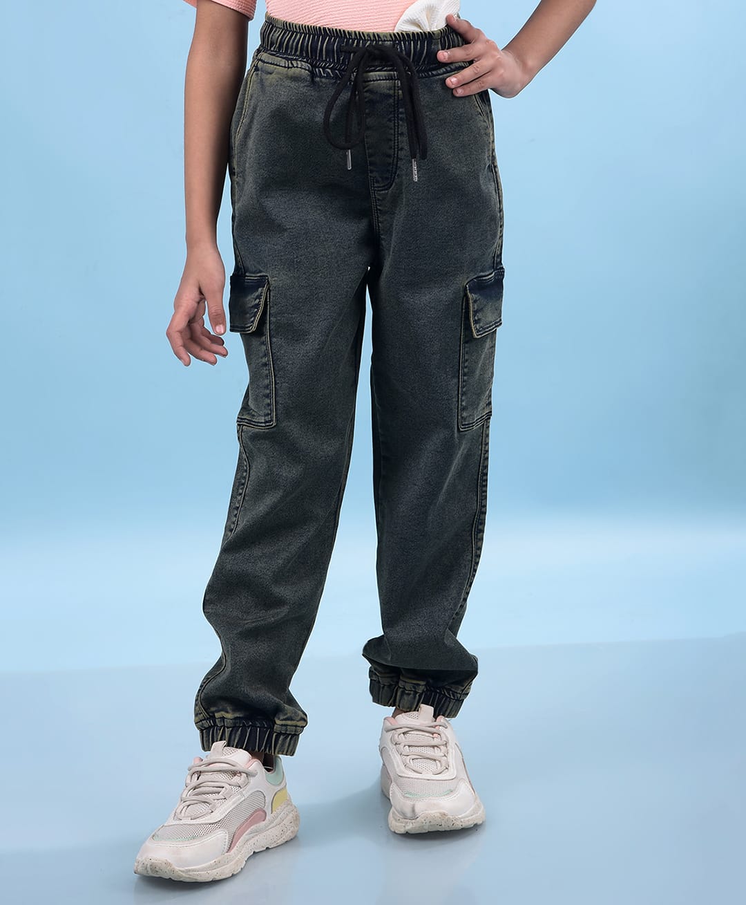 CRIMSOUNE CLUB Cotton Solid Wide Leg Jeans - Blue-picture-17