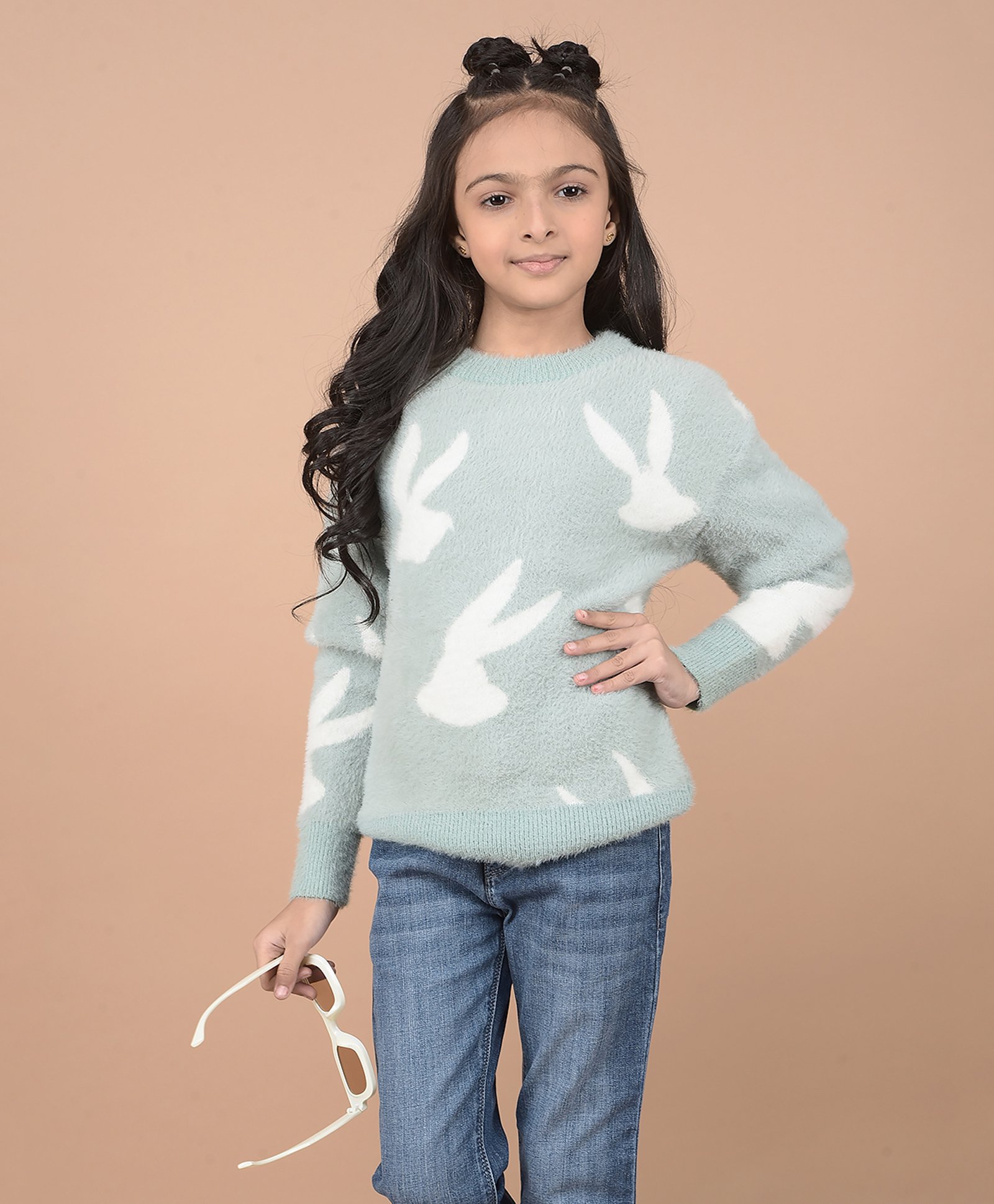 CRIMSOUNE CLUB Full Sleeves Bunny Designed Sweater - Green-picture-18