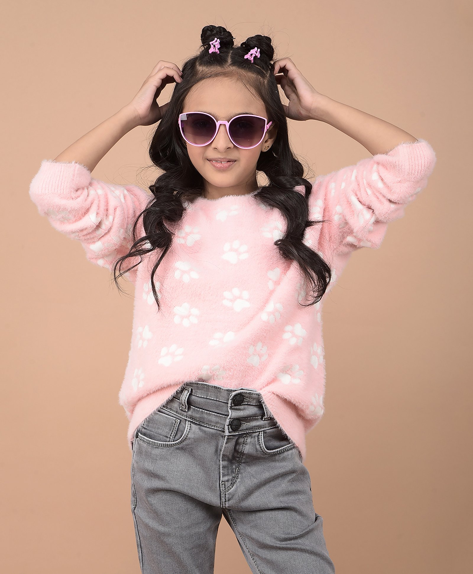 CRIMSOUNE CLUB Full Sleeves Paws Designed Sweater - Pink-picture-12