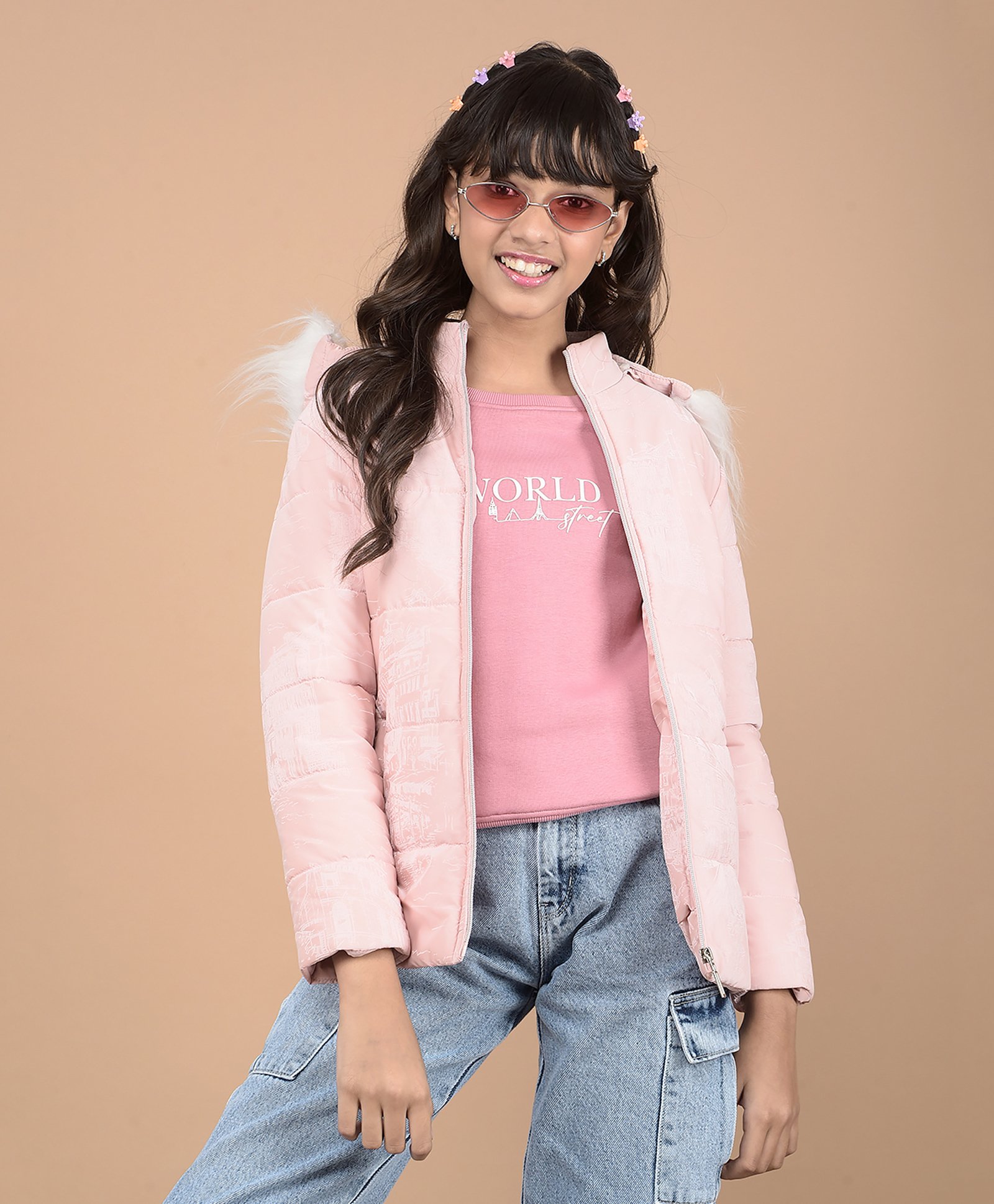 CRIMSOUNE CLUB Full Sleeves Abstract Printed Hooded Jacket - Pink-picture-43