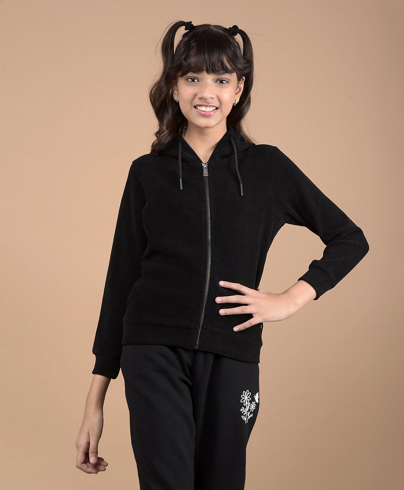 CRIMSOUNE CLUB Full Sleeves Ribbed Solid Sweatshirt - Black-image-42