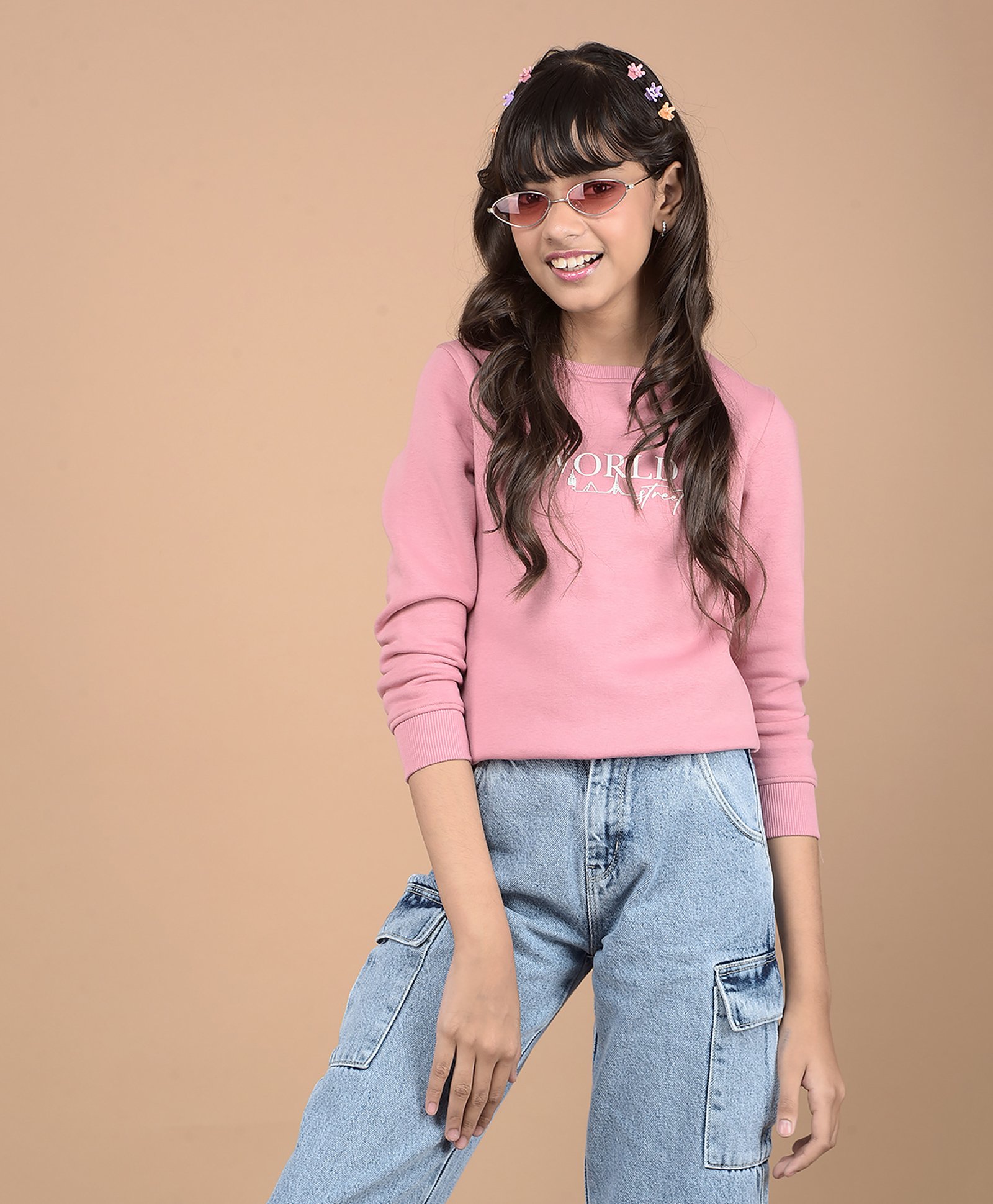CRIMSOUNE CLUB Cotton Full Sleeves World Street Text Patch Detailed Sweatshirt - Pink-picture-19