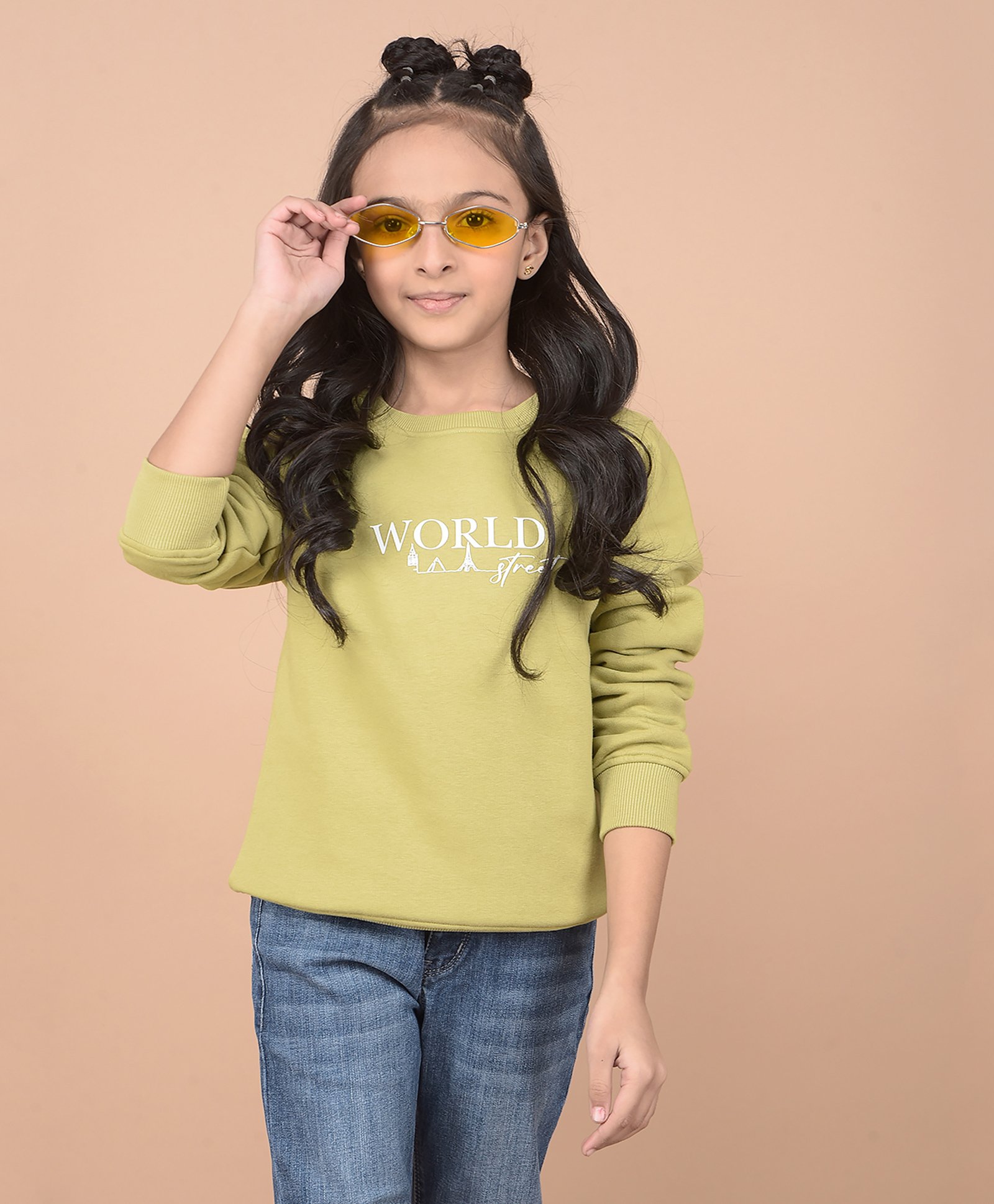 CRIMSOUNE CLUB Cotton Full Sleeves World Street Text Patch Detailed Sweatshirt - Green-picture-34