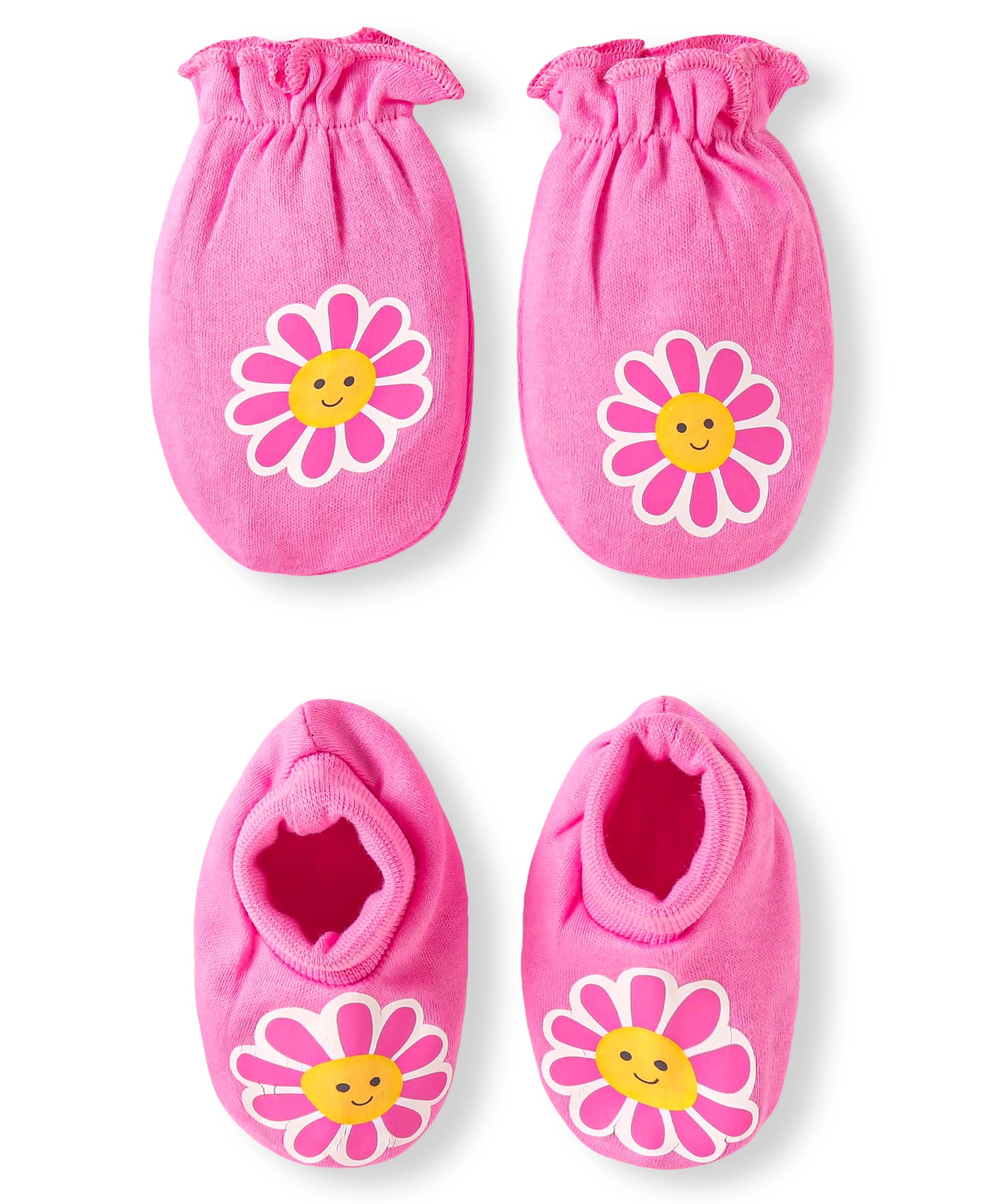 Babyhug 100% Cotton Knit Mittens & Booties With Floral Print - Pink-image-25