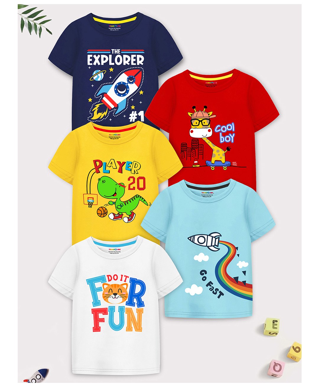 Trampoline Pack Of 5 Half Sleeves Space Theme & Cool Boys Text Printed Tees - Multi Colour-picture-40