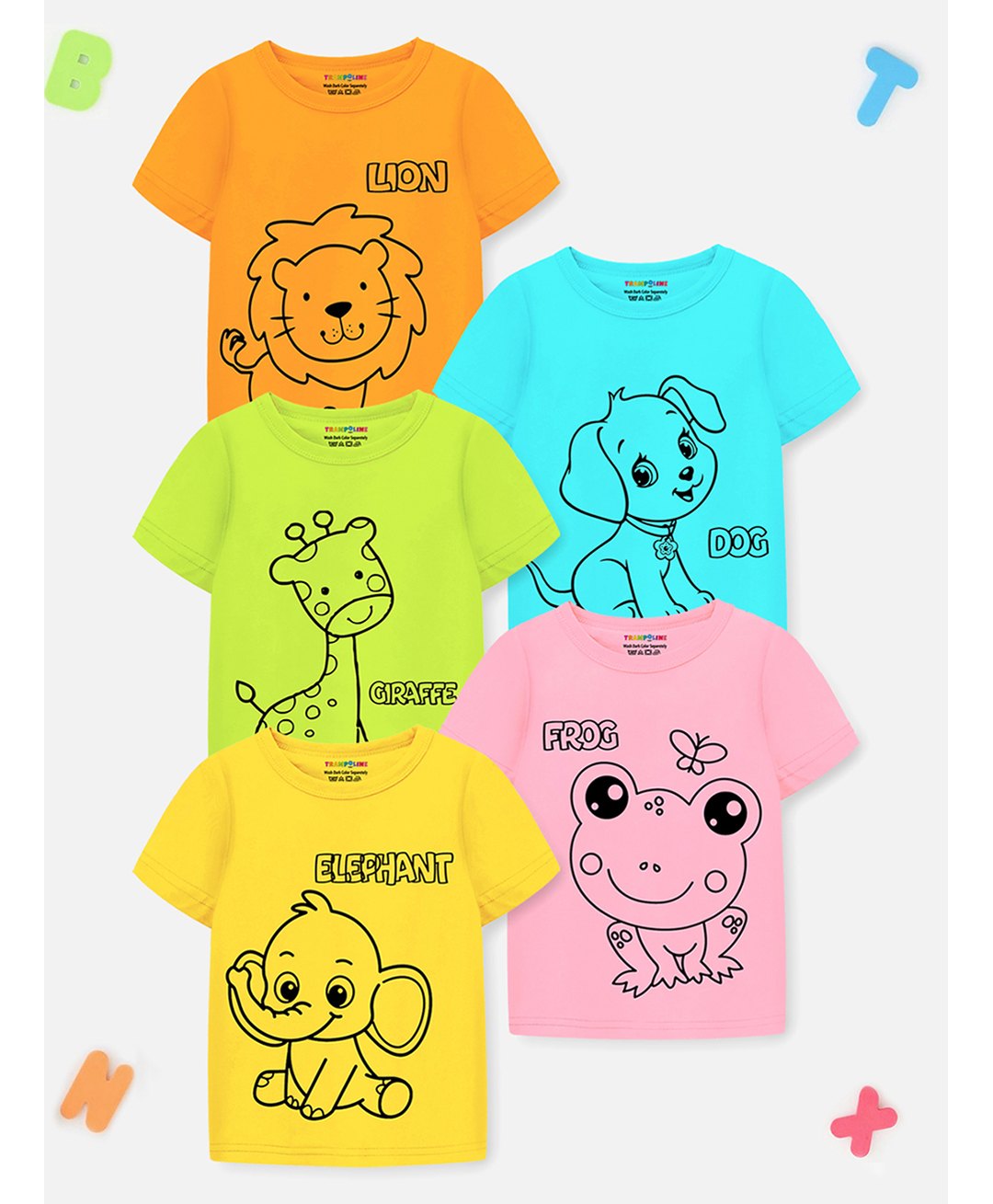 Trampoline Pack Of 5 Half Sleeves Animals Printed Tee - Multi Colour-image-7