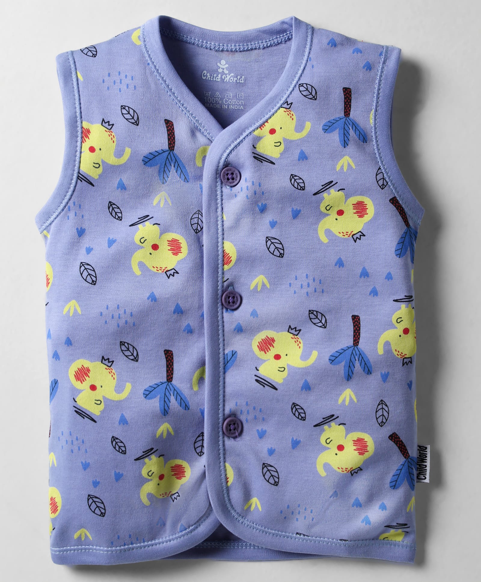 Child World Interlock Knit Front Open Sleeveless Jhablas With Animal Print - Purple-picture-44