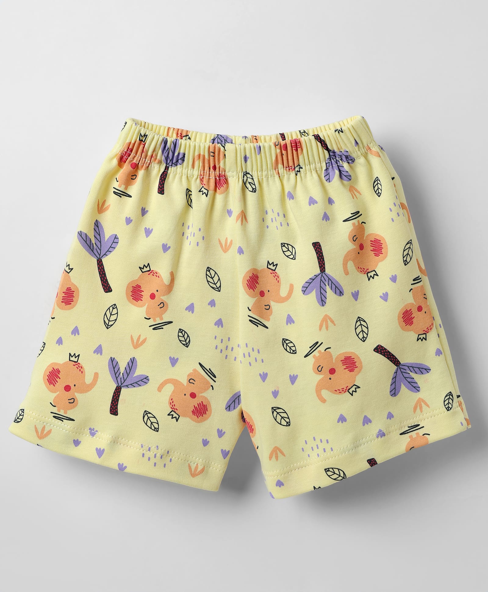 Child World Interlock Knee Length Shorts With Elephant Print - Lemon Yellow-picture-21
